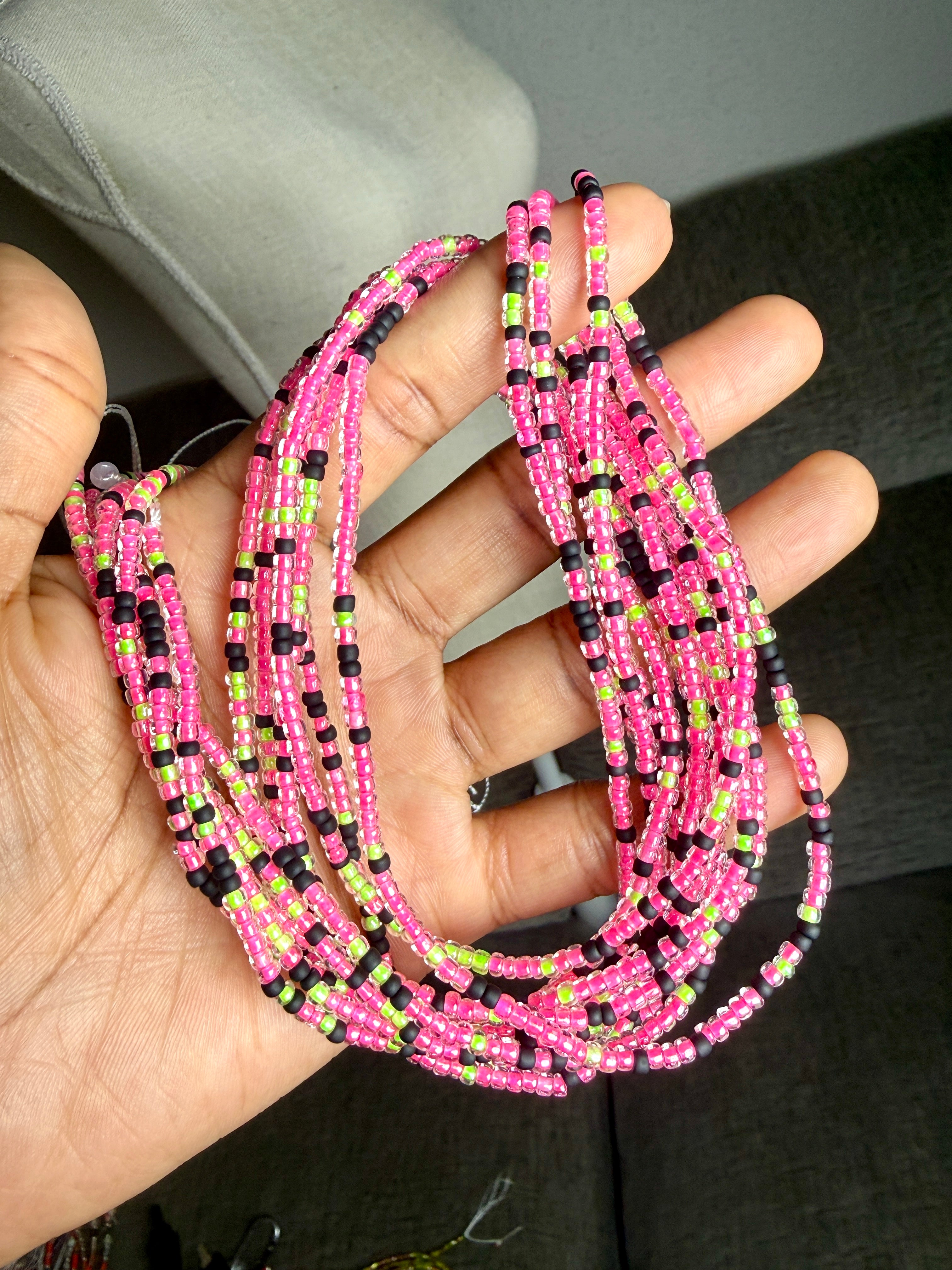 Pink Lime Green Black Seadbead Waistbeads (Bestie)