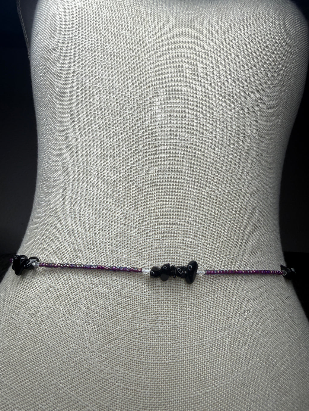 Purple Seadbead Waistbeads with Black Onyx Crystals