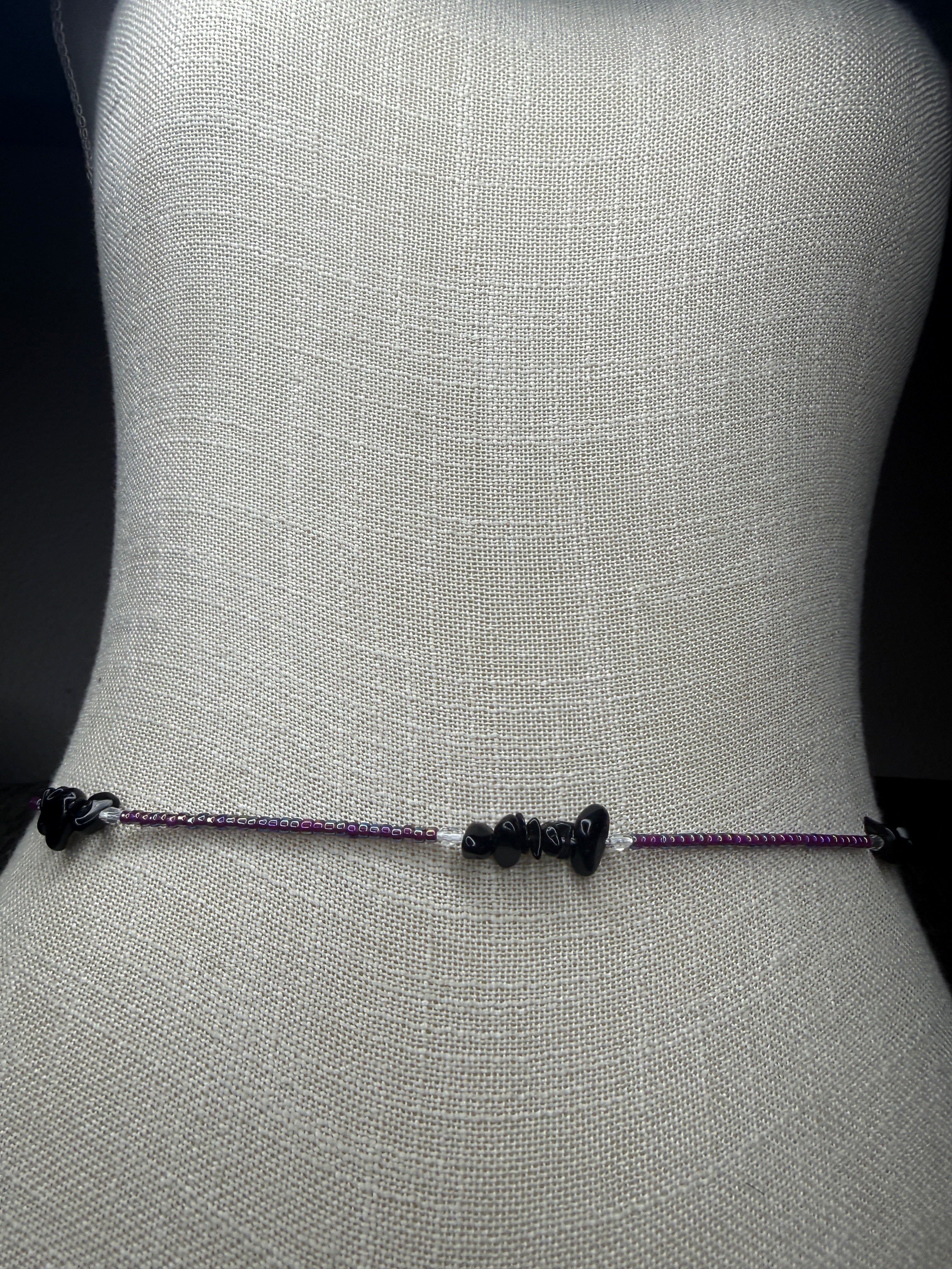 Purple Seadbead Waistbeads with Black Onyx Crystals
