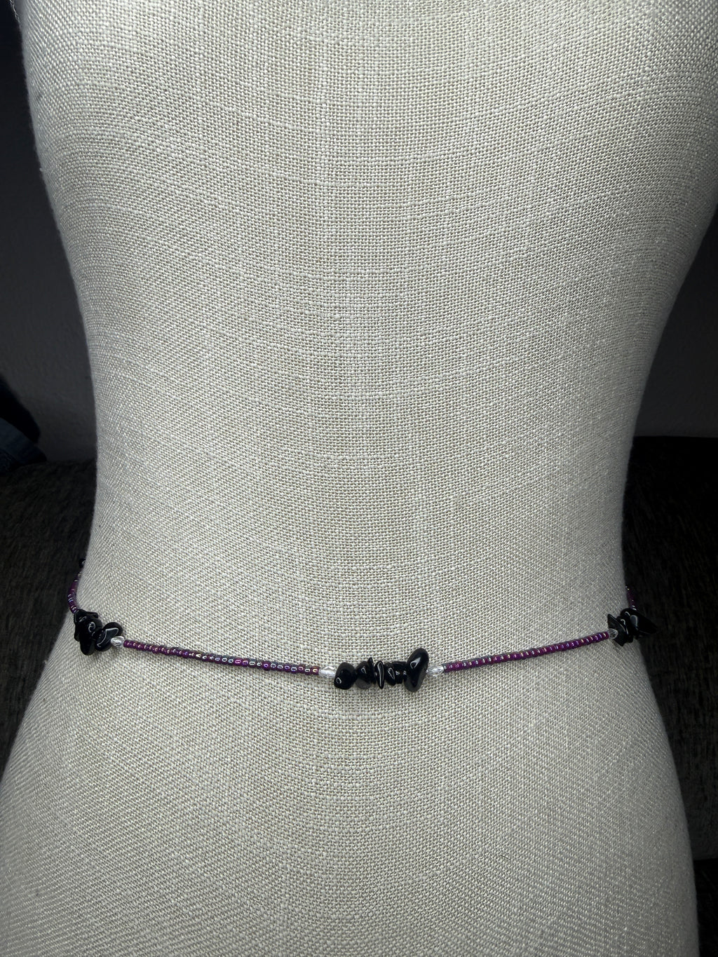 Purple Seadbead Waistbeads with Black Onyx Crystals