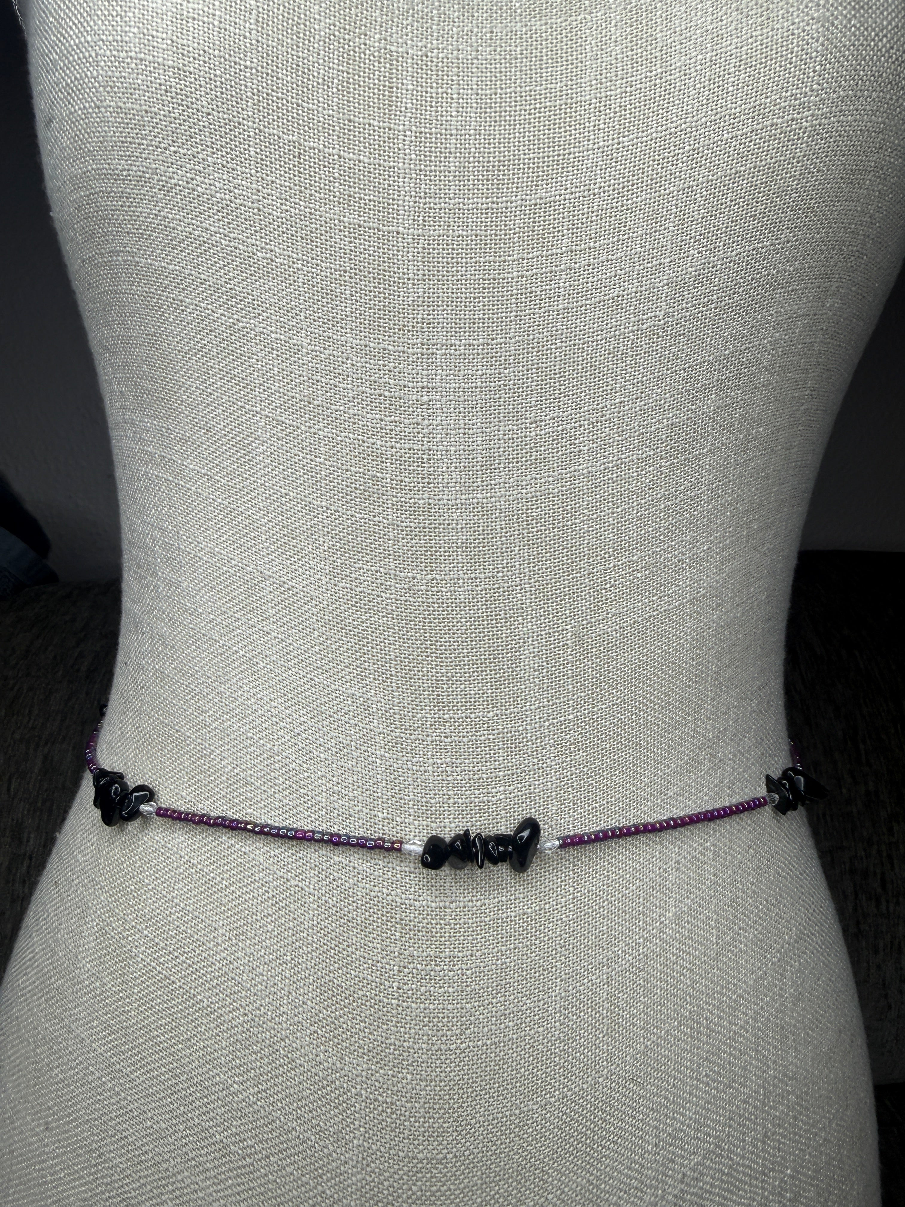 Purple Seadbead Waistbeads with Black Onyx Crystals