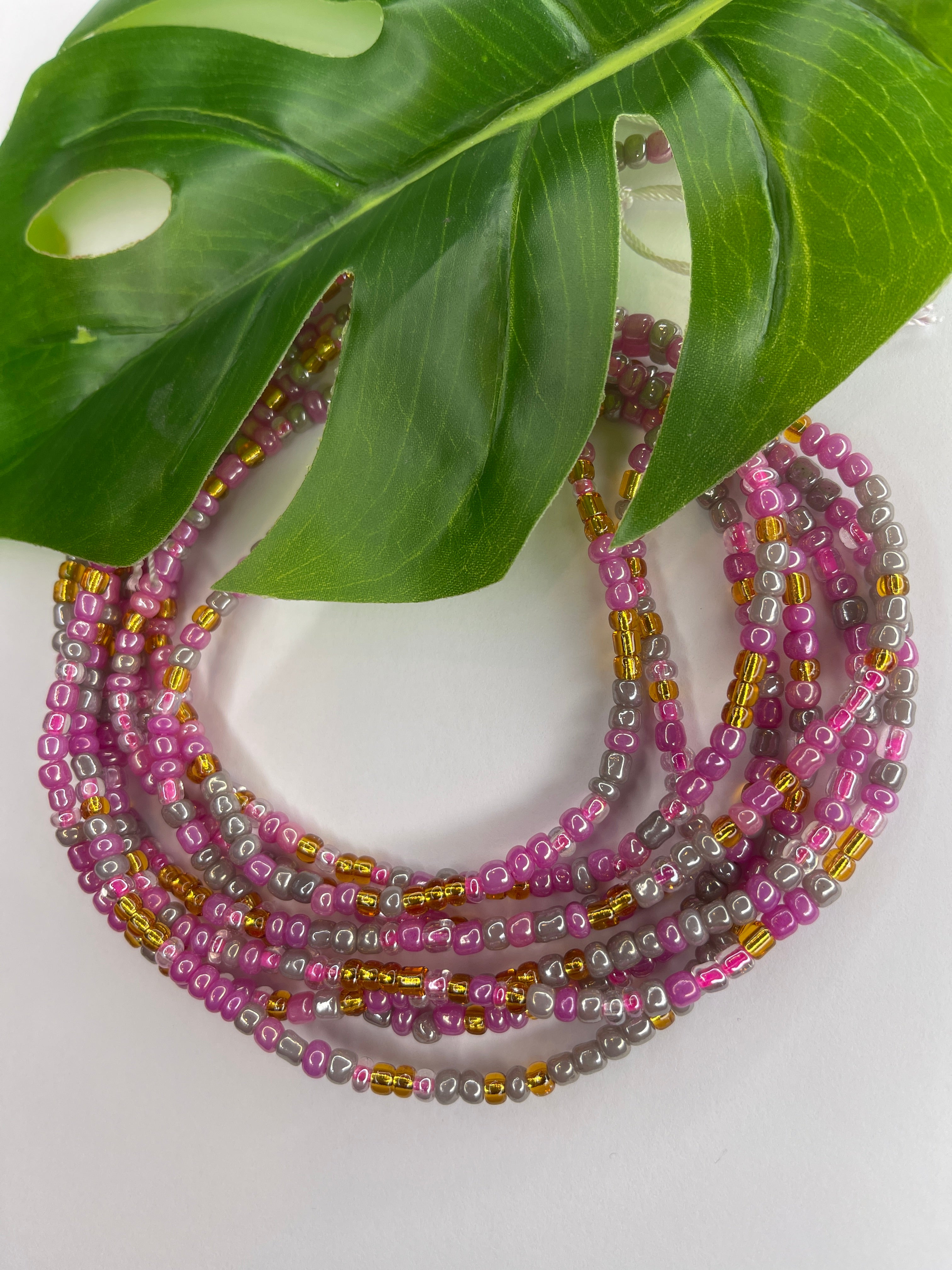 Pink Gray Gold Seadbead Waistbeads (Princess)