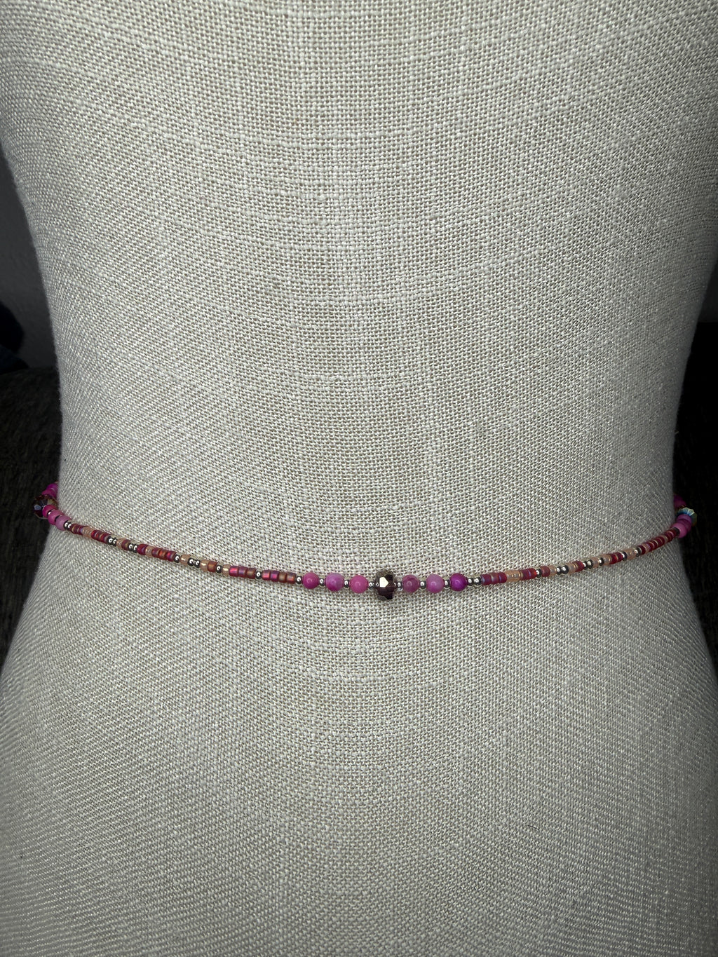 Pink Peach Silver Seadbead Waistbeads with Crystal Rounds
