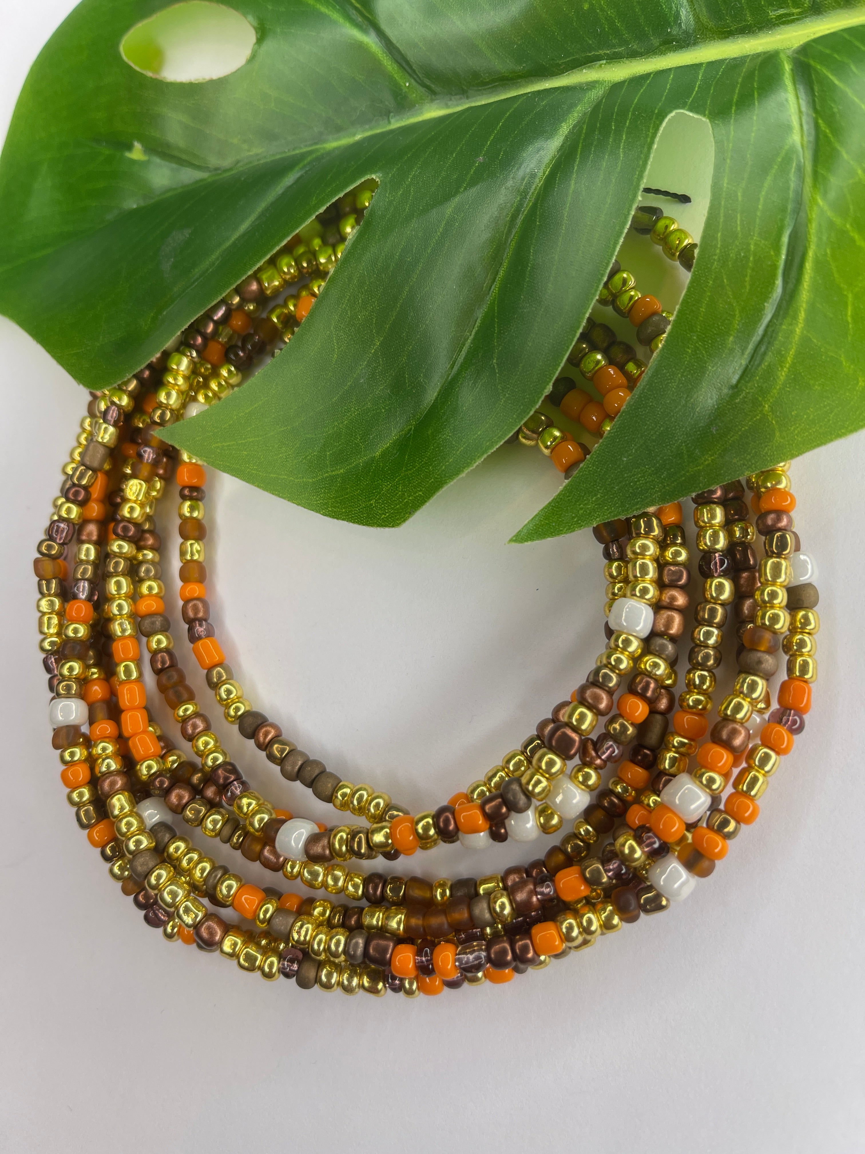 Orange Brown Bronze Gold White Seadbead Waistbeads (Mambo)