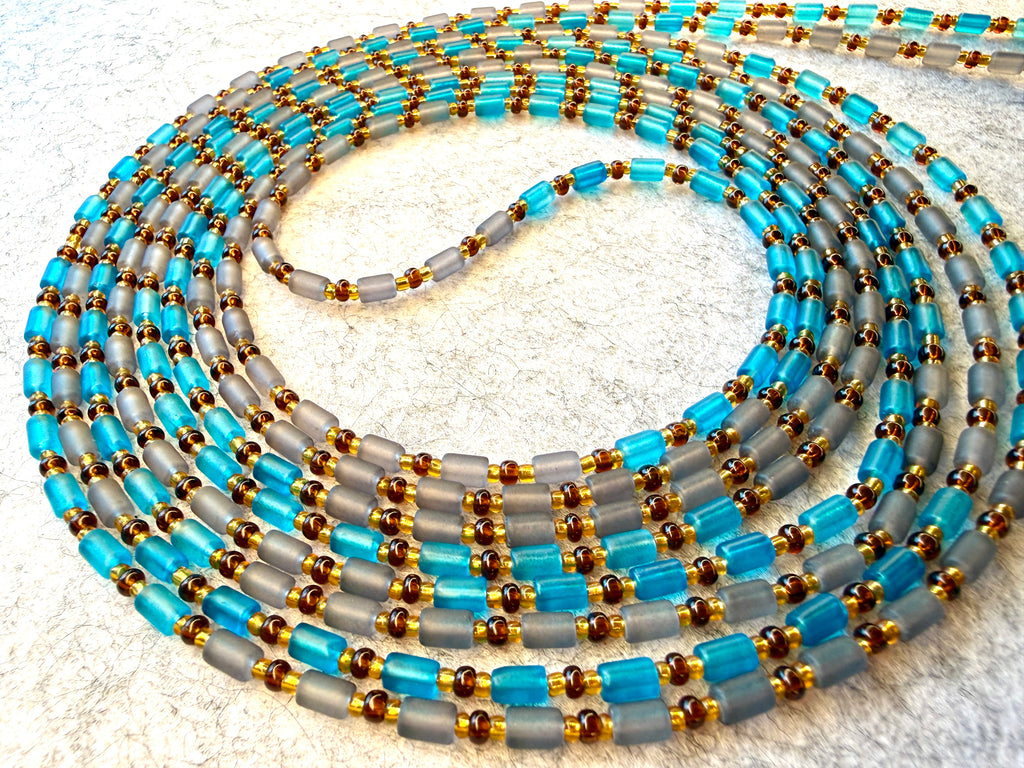 Gray Blue Tube Unique Waistbeads (Wire Only)