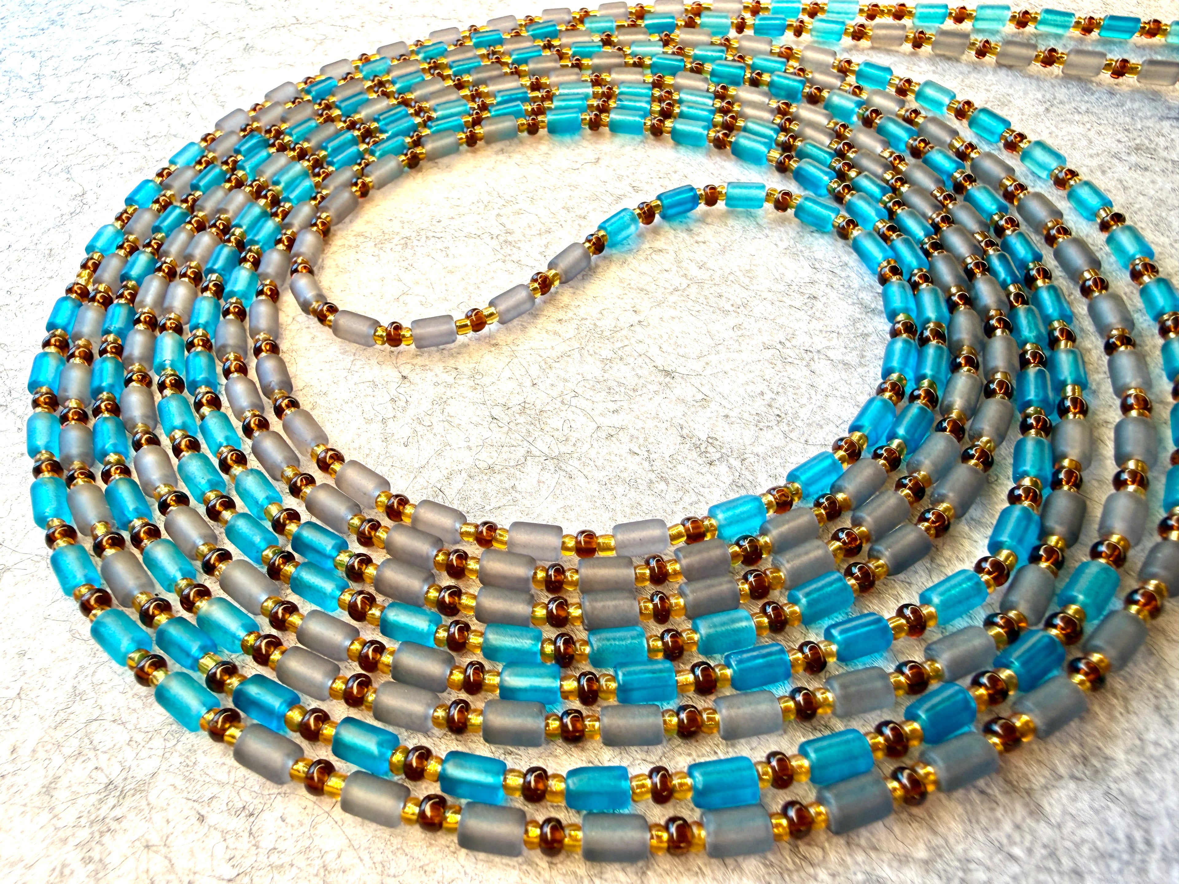 Gray Blue Tube Unique Waistbeads (Wire Only)