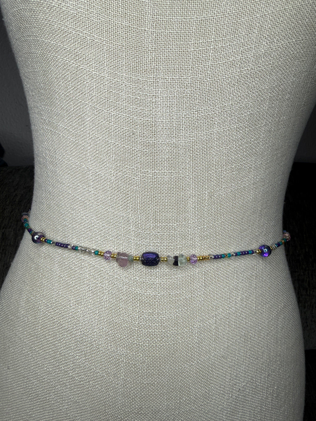 Purple Teal Seadbead Waistbeads with Authentic Fluorite Crystals