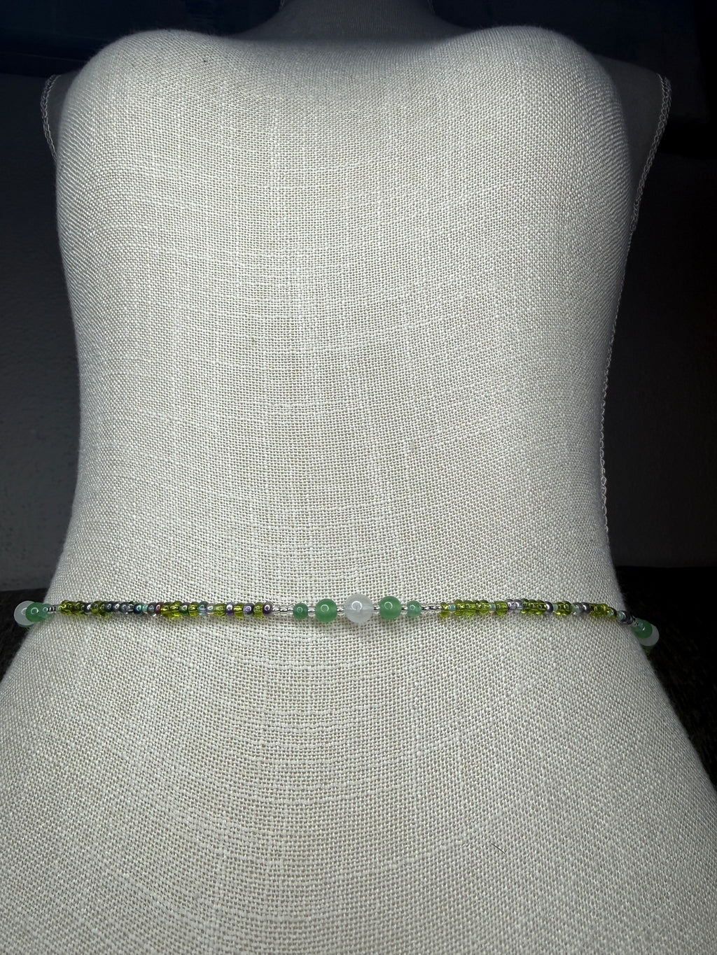 Green Clear Seadbead Waistbeads with Authentic Green Aventurine Crystals and Glow in the Dark Round Beads