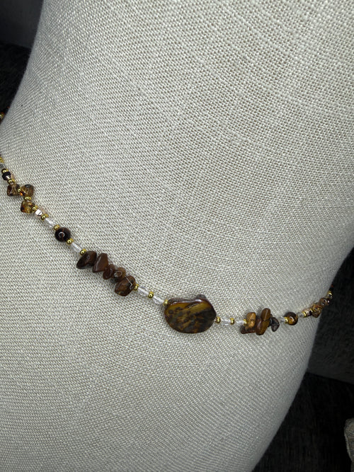 Black Gold Neutral Seadbead Waistbeads with Authentic Tiger Eye Stone and Natural Shell Accent Bead