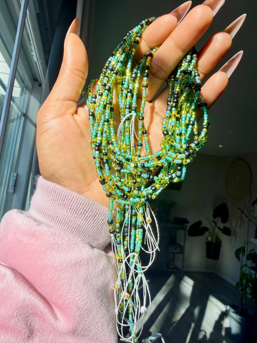 Green Yellow Black Earth Tone Neutral Seadbead Waistbeads (Wealth)