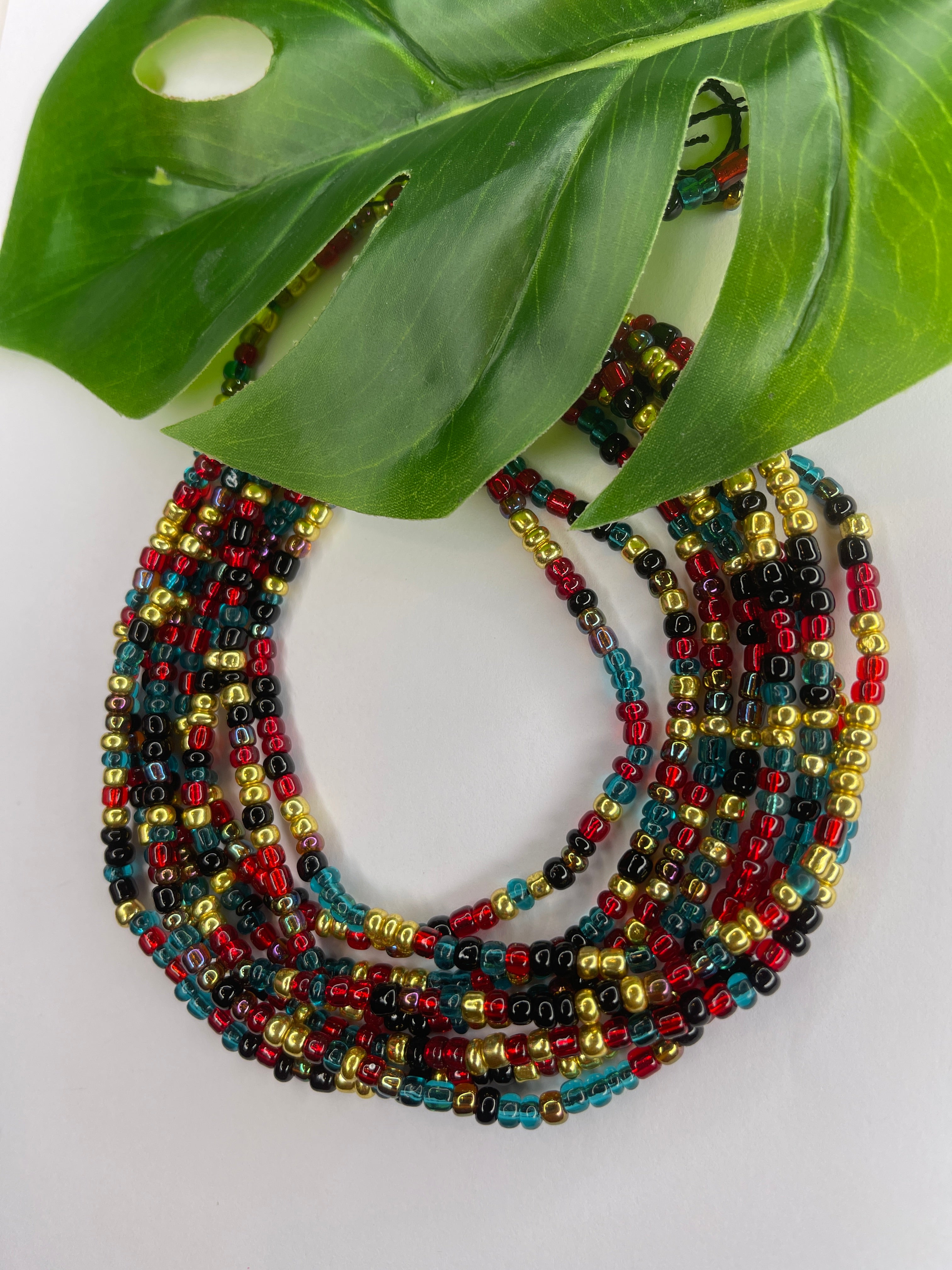 Turquoise Red Gold Black Seadbead Waistbeads (Gatsby)