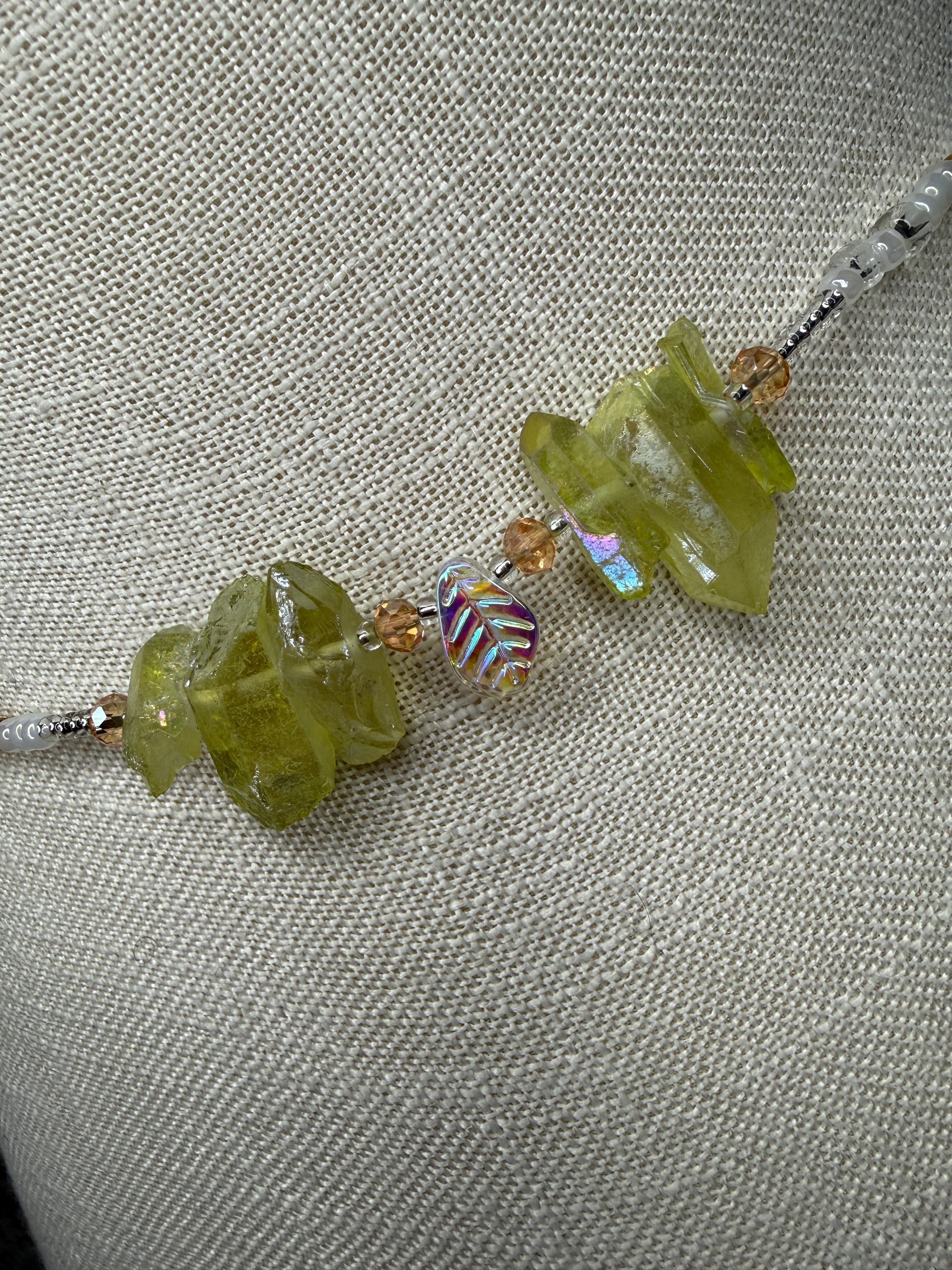 White Gold Seadbead Waistbeads with Quartz Crystal Chunks