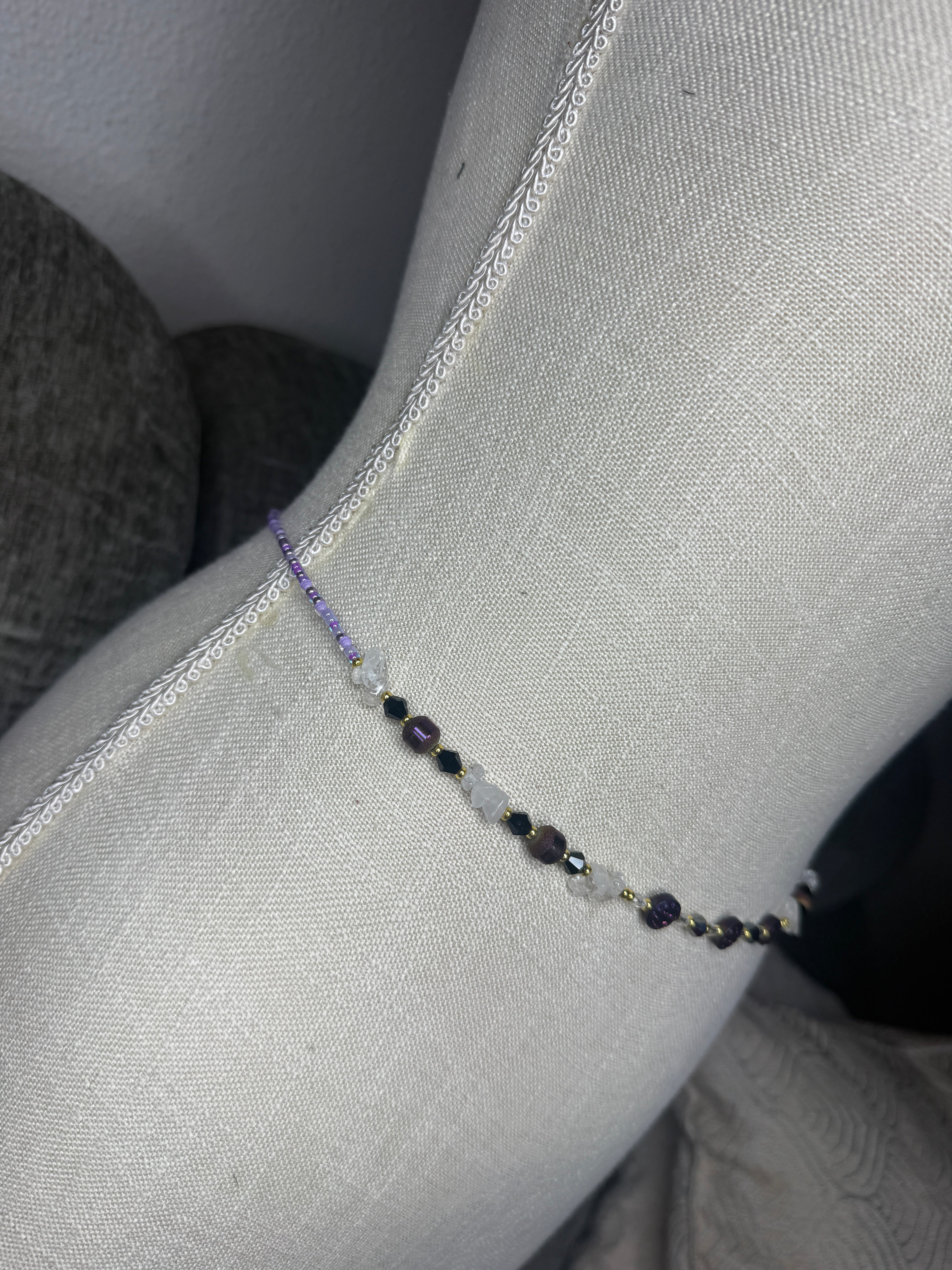 Purple Seadbead Waistbeads with Authentic Clear Quartz Crystals