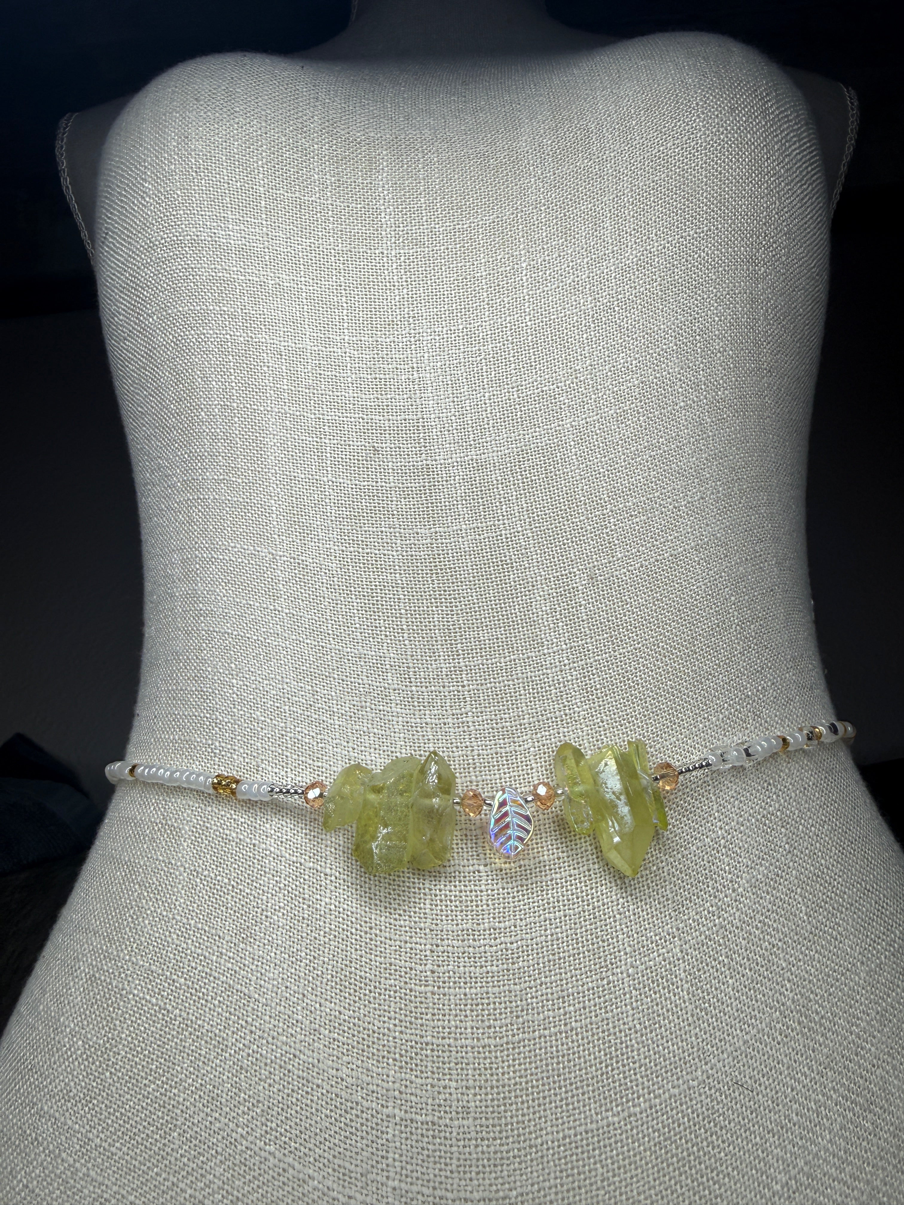 White Gold Seadbead Waistbeads with Quartz Crystal Chunks