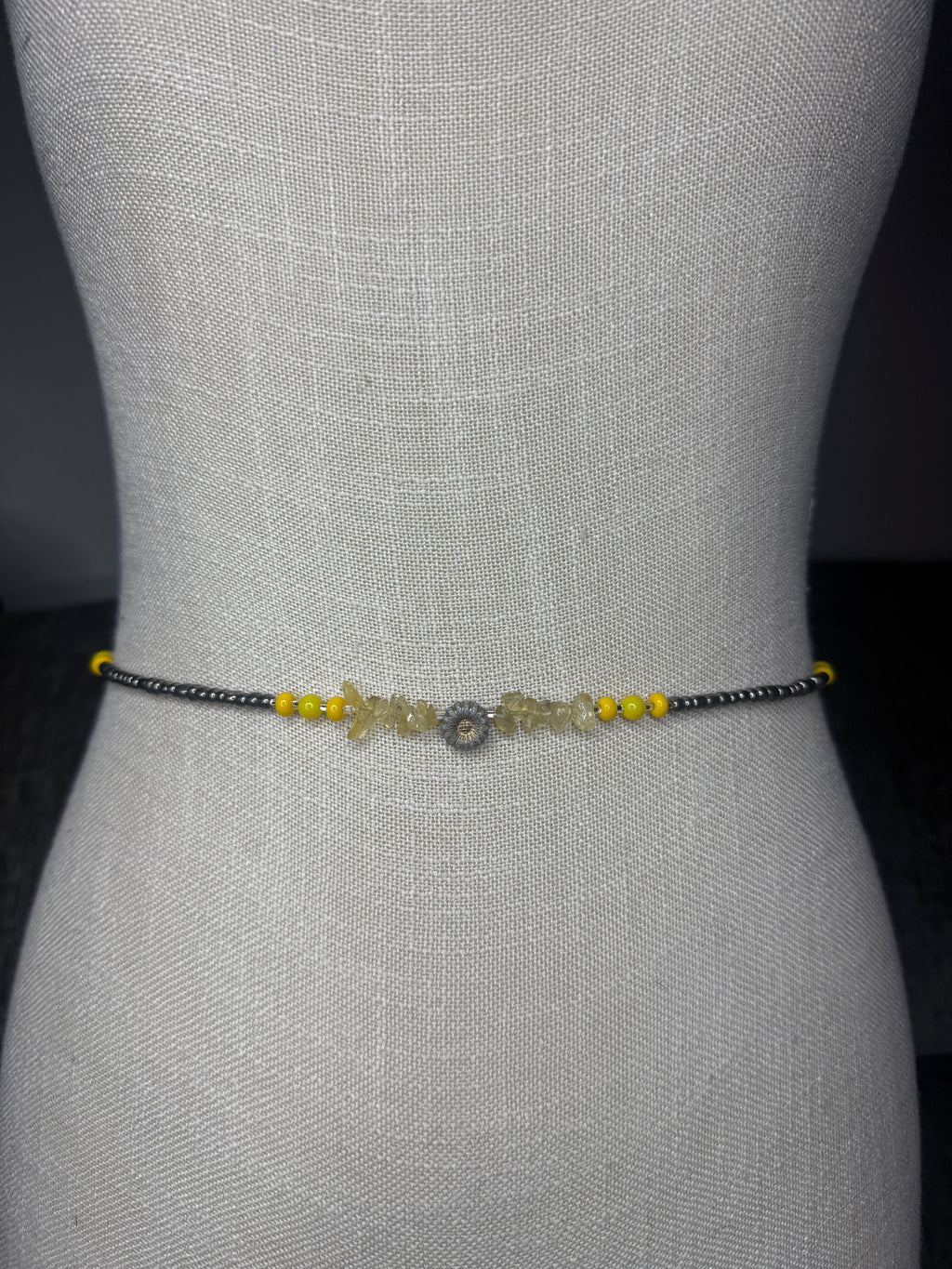 Metallic Silver Seadbead Waistbeads with Authentic Citrine Crystals and Sunflower Accent Bead