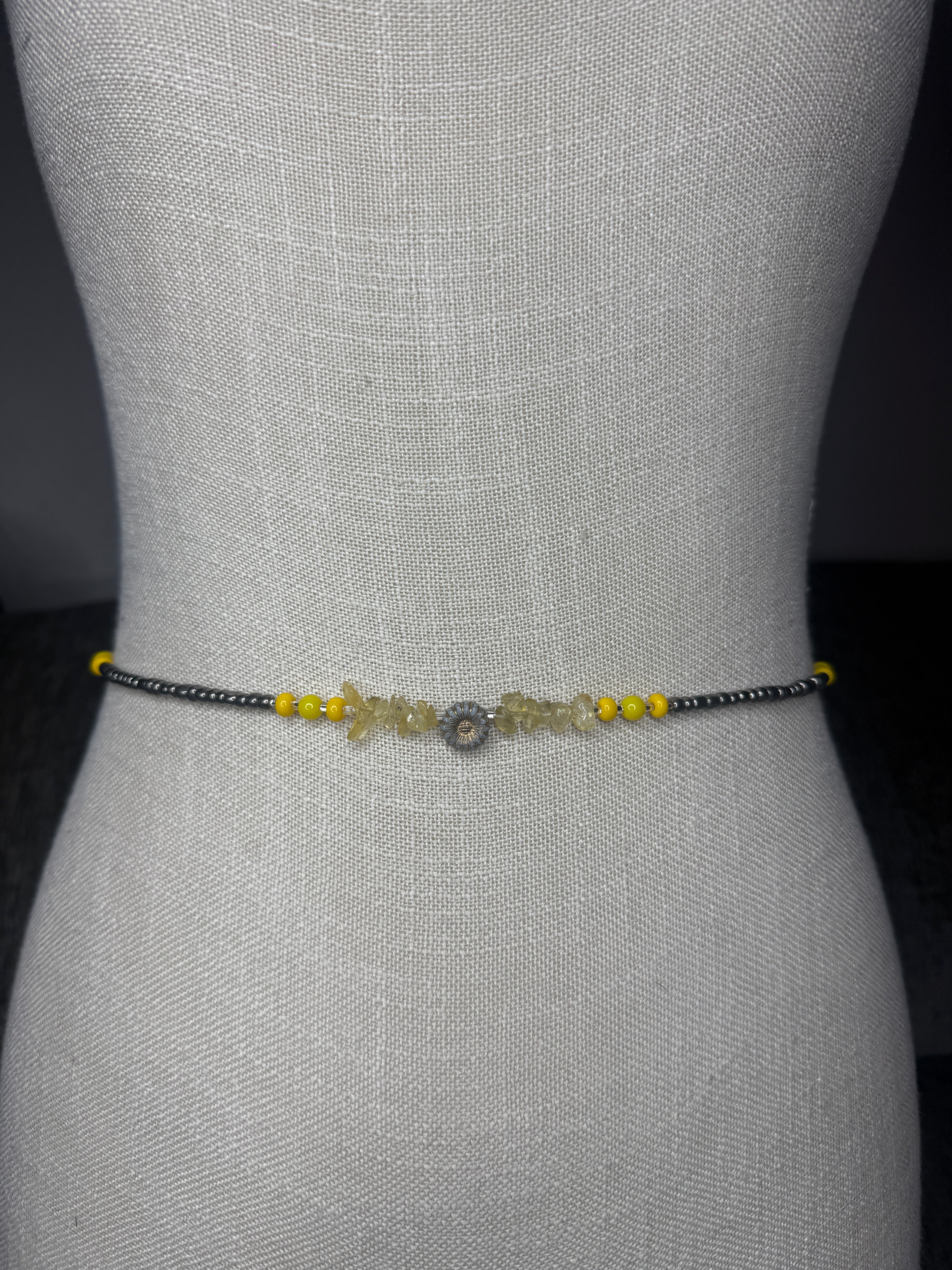Metallic Silver Seadbead Waistbeads with Authentic Citrine Crystals and Sunflower Accent Bead