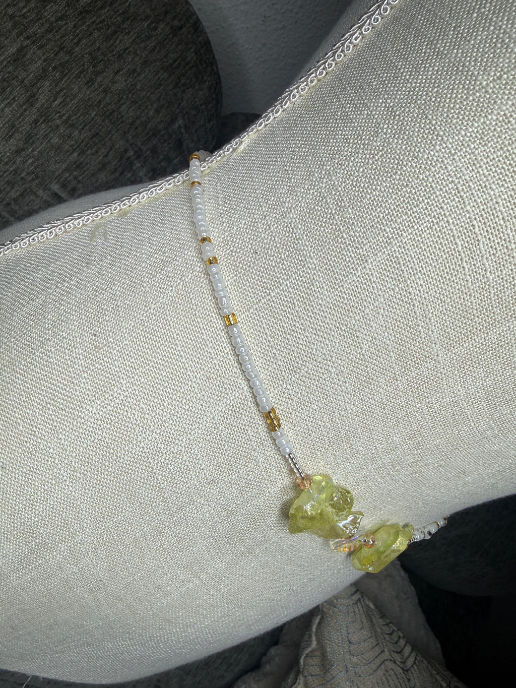 White Gold Seadbead Waistbeads with Quartz Crystal Chunks