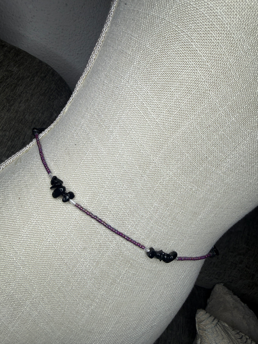 Purple Seadbead Waistbeads with Black Onyx Crystals