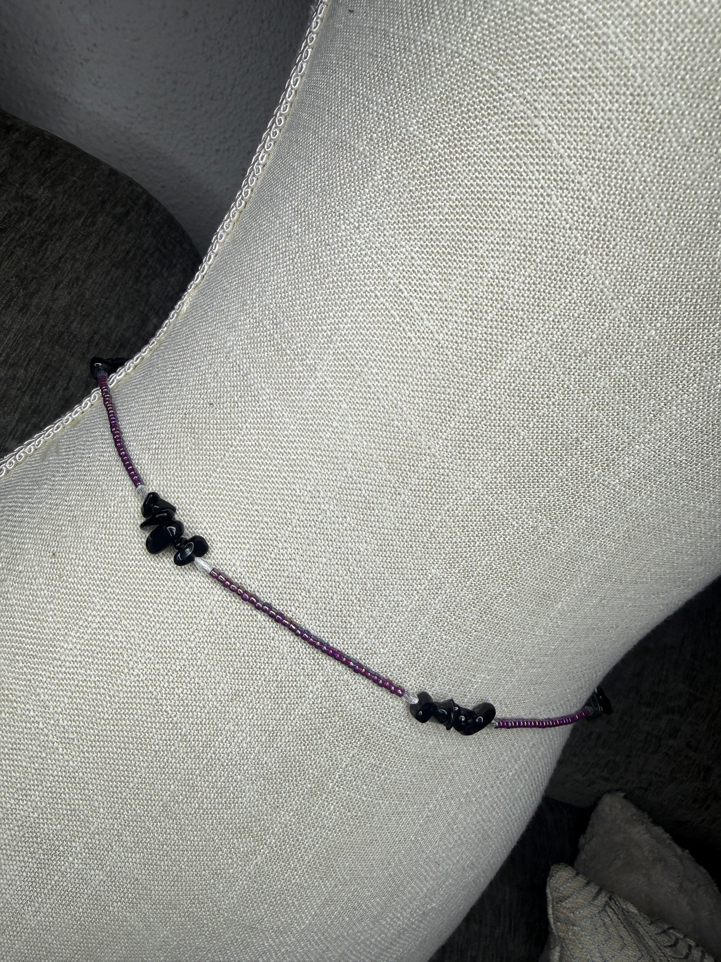 Purple Seadbead Waistbeads with Black Onyx Crystals