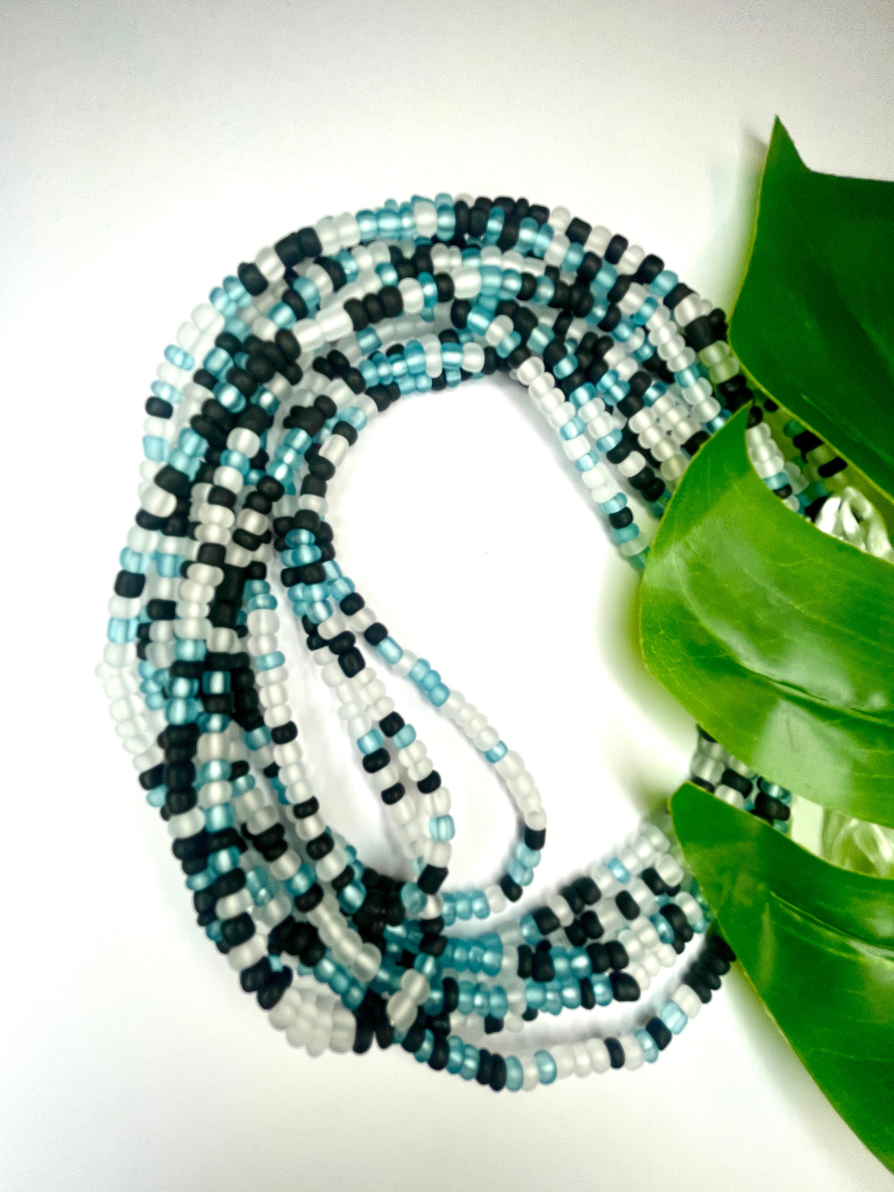 Matte Turquoise Clear Black Seadbead Waistbeads (2)