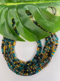 Turquoise Black Bronze Gold Seadbead Waistbeads (Huntress)