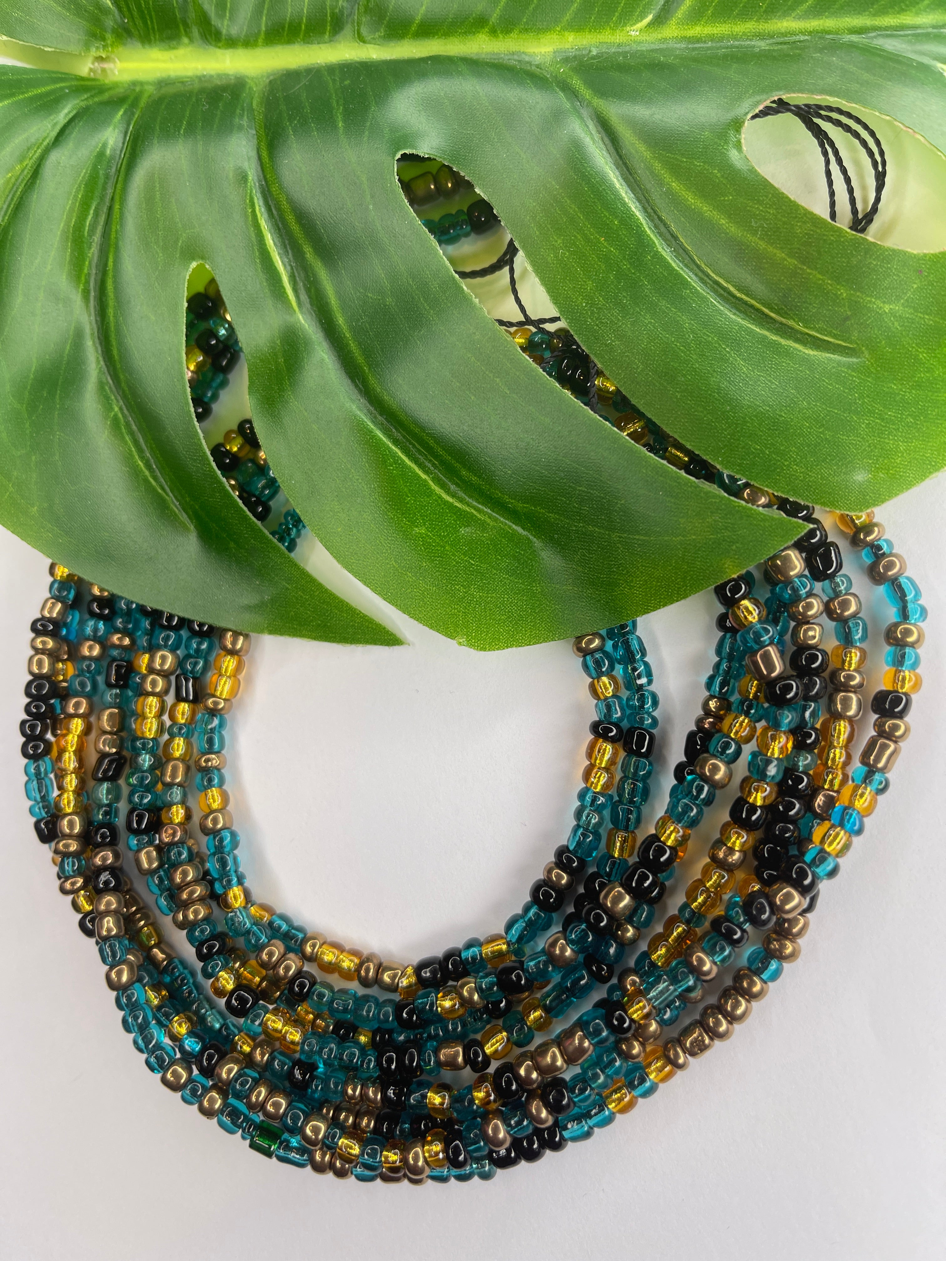 Turquoise Black Bronze Gold Seadbead Waistbeads (Huntress)