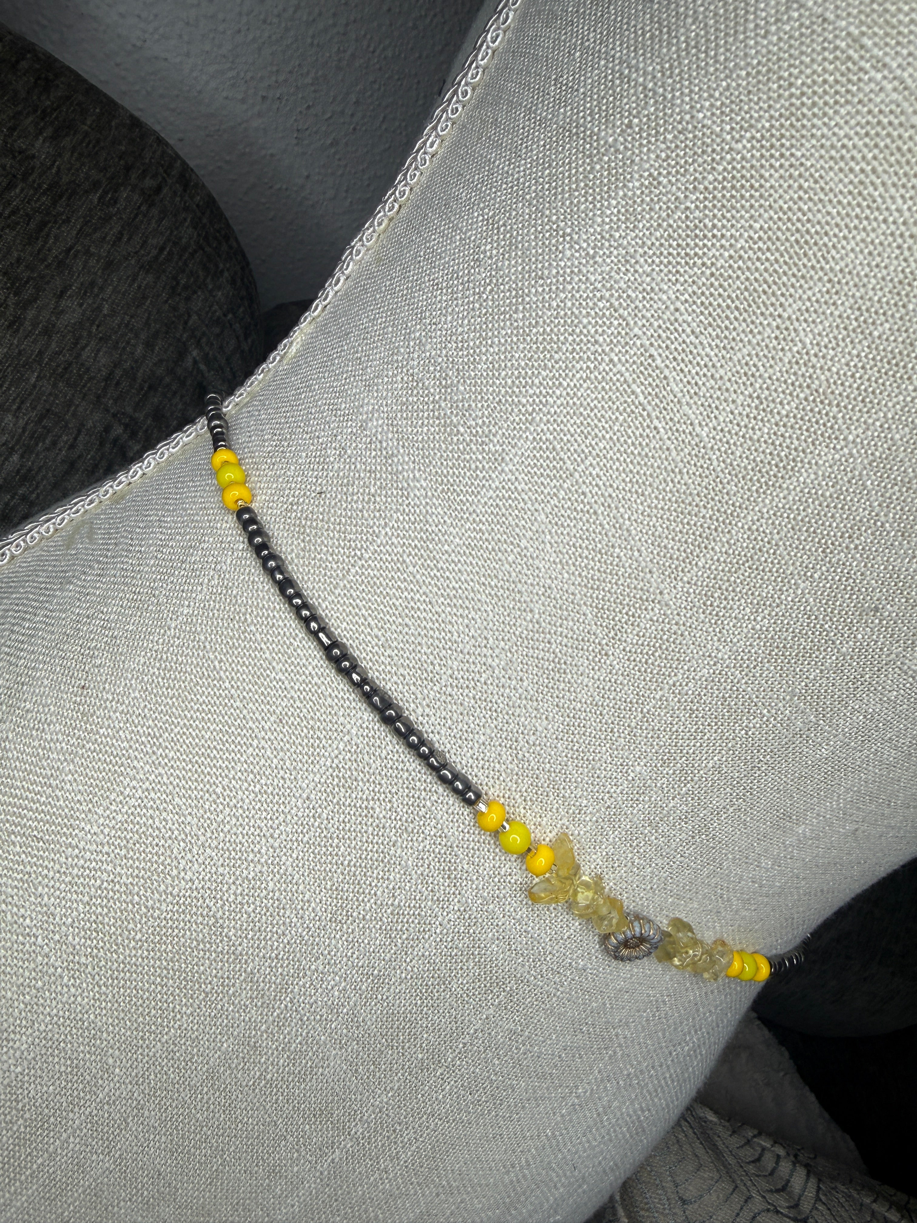 Metallic Silver Seadbead Waistbeads with Authentic Citrine Crystals and Sunflower Accent Bead