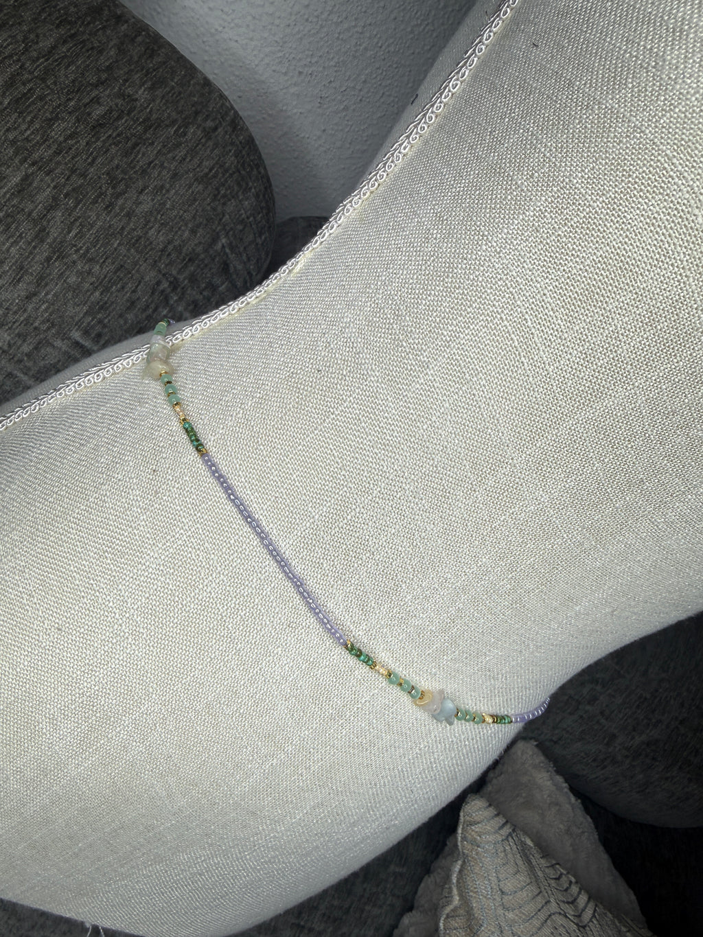 Purple Green Seadbead Waistbeads with Morganite Crystals on Wire