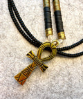 Black Gold Disk Waistbeads with Ankh Charm