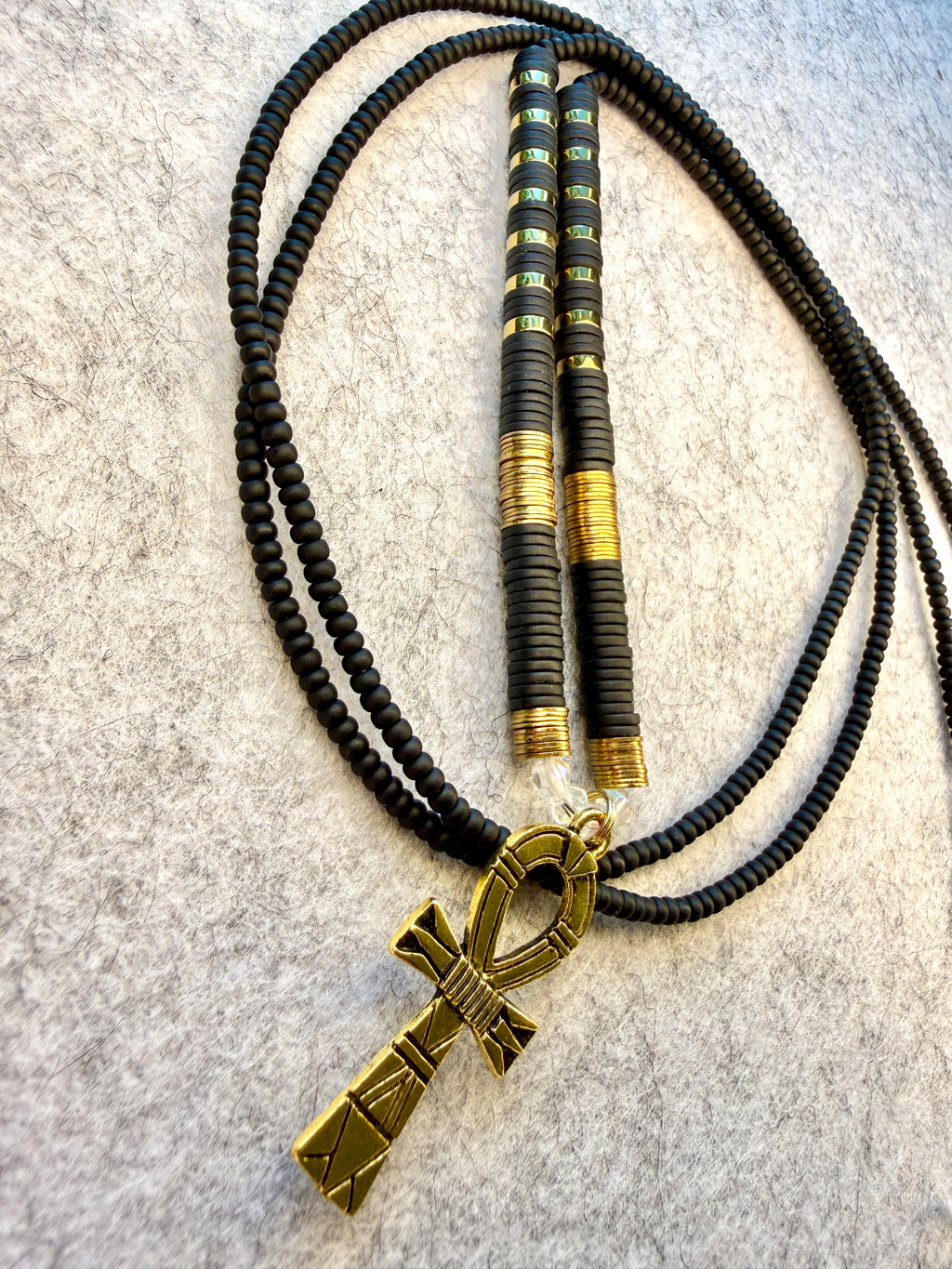 Black Gold Disk Waistbeads with Ankh Charm