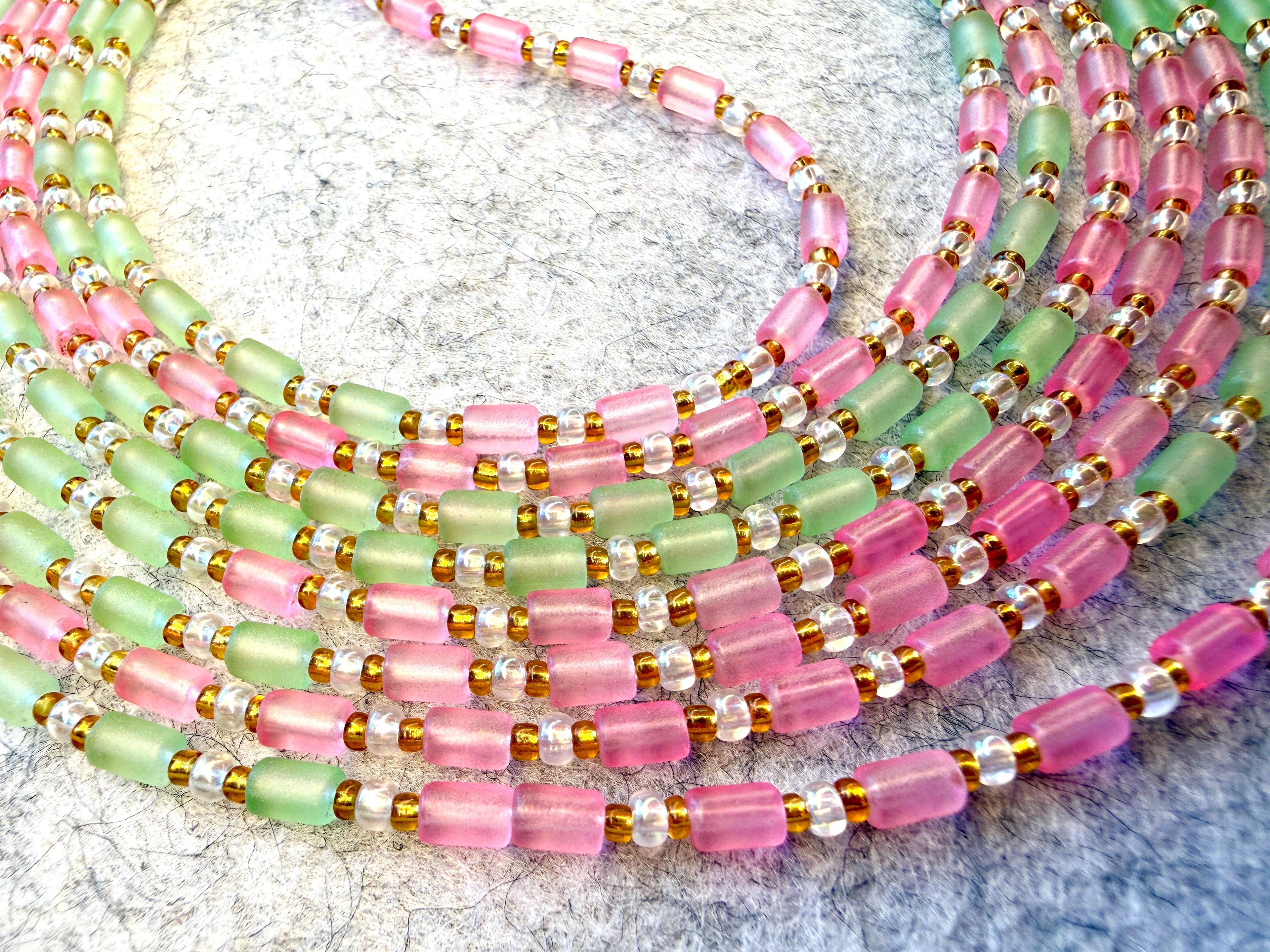 Pink Mint Green Tube Unique Waistbeads (Wire Only)