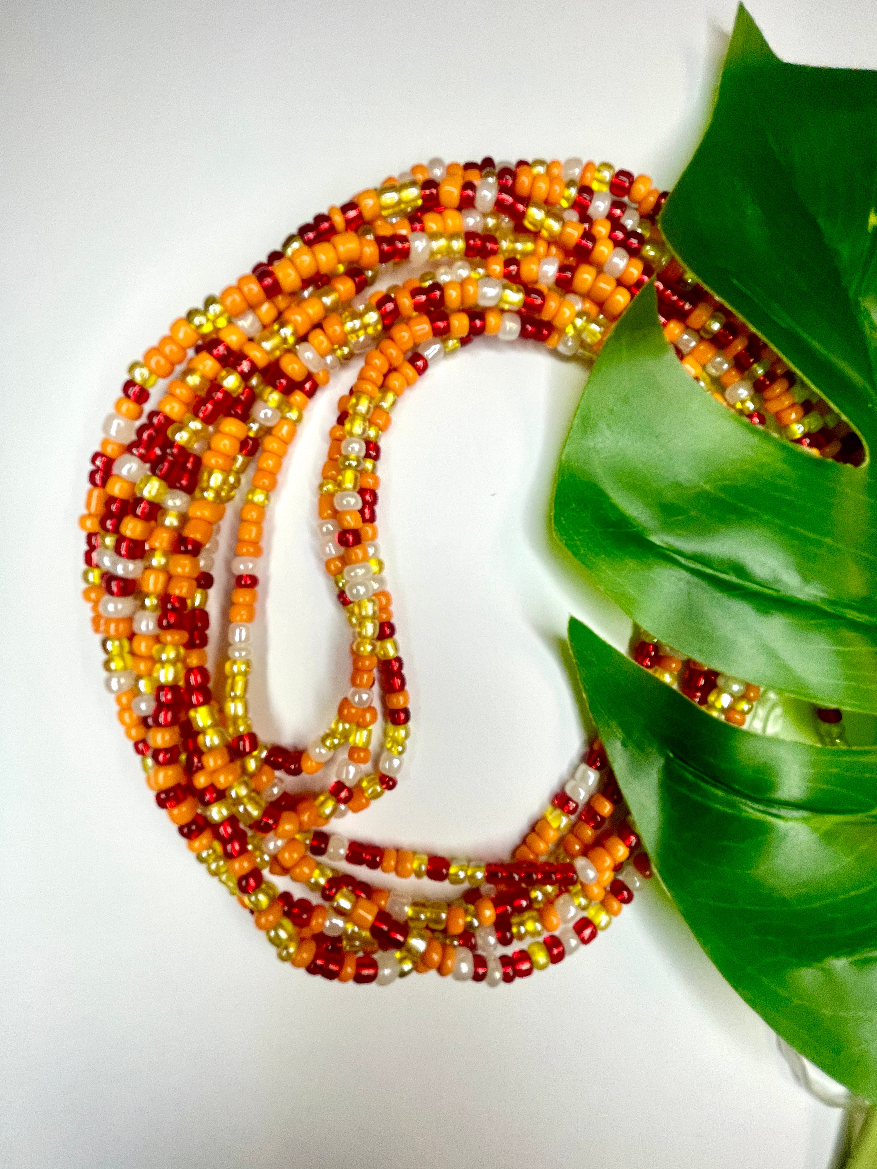 Red Orange Cream Yellow Seadbead Waistbeads (18)