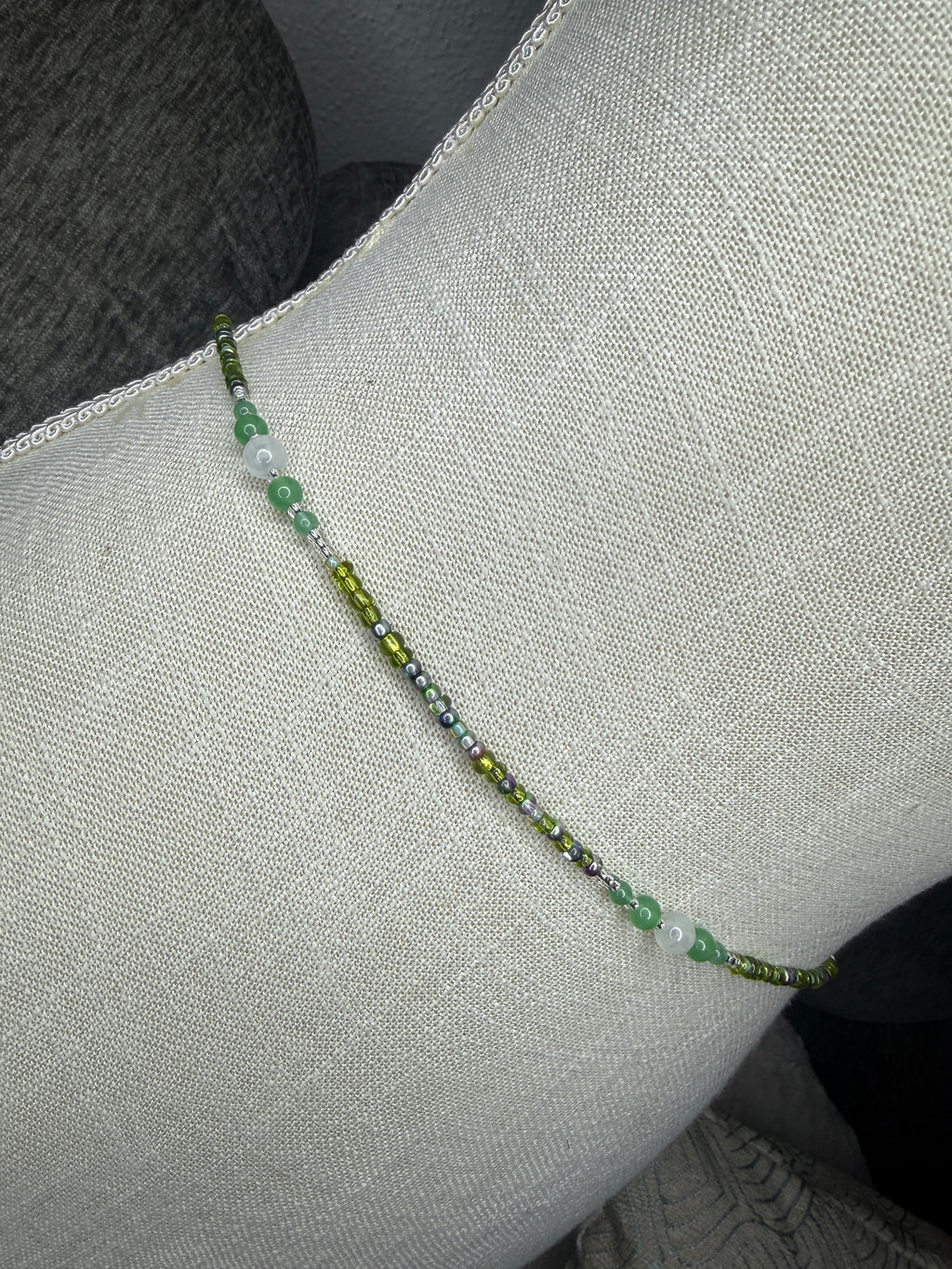 Green Clear Seadbead Waistbeads with Authentic Green Aventurine Crystals and Glow in the Dark Round Beads