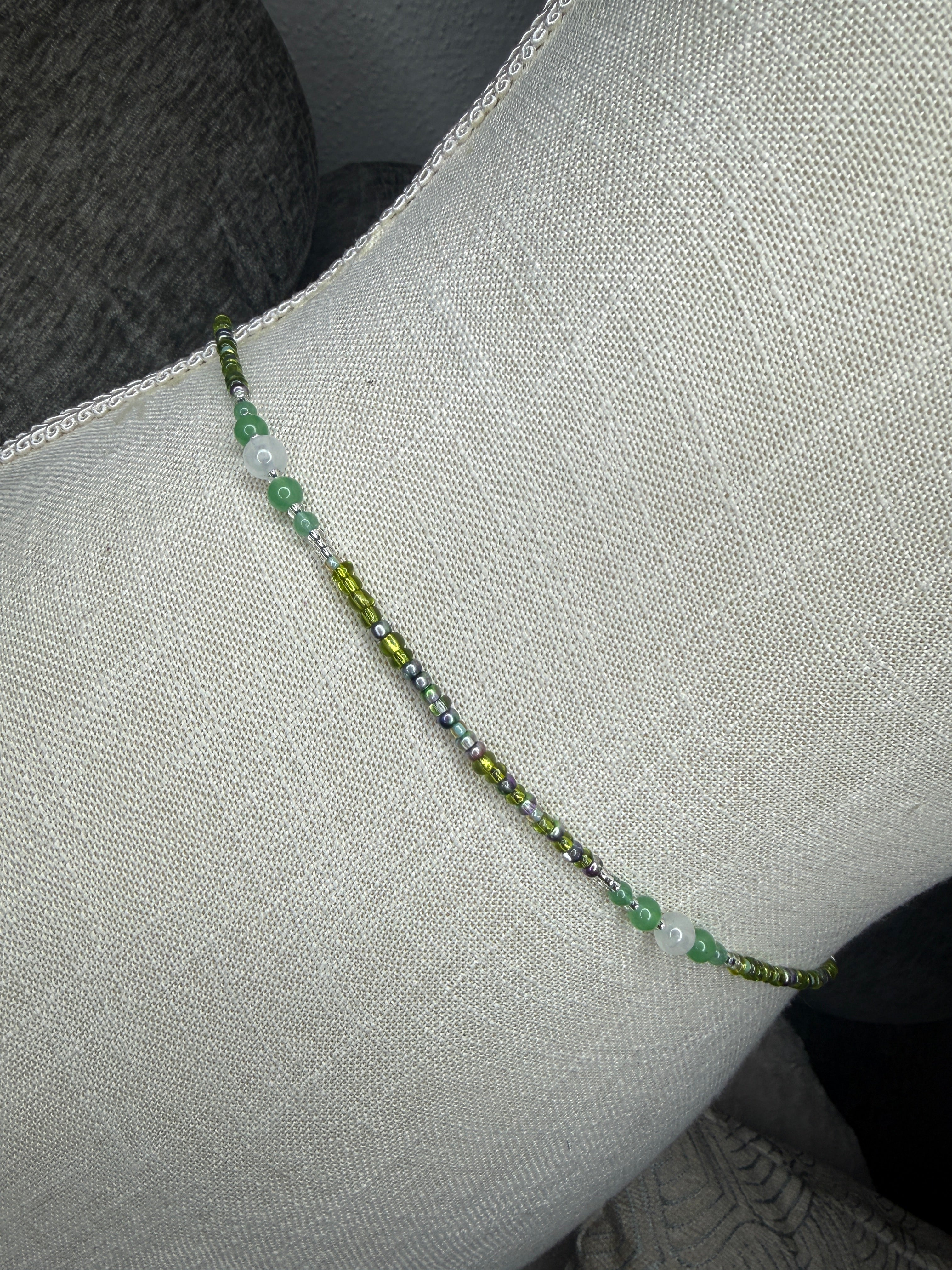 Green Clear Seadbead Waistbeads with Authentic Green Aventurine Crystals and Glow in the Dark Round Beads