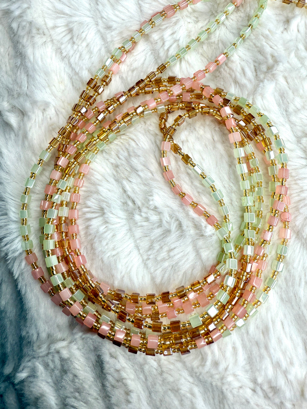 Pink Mint Green Gold Wire Seadbead Waistbeads on Wire