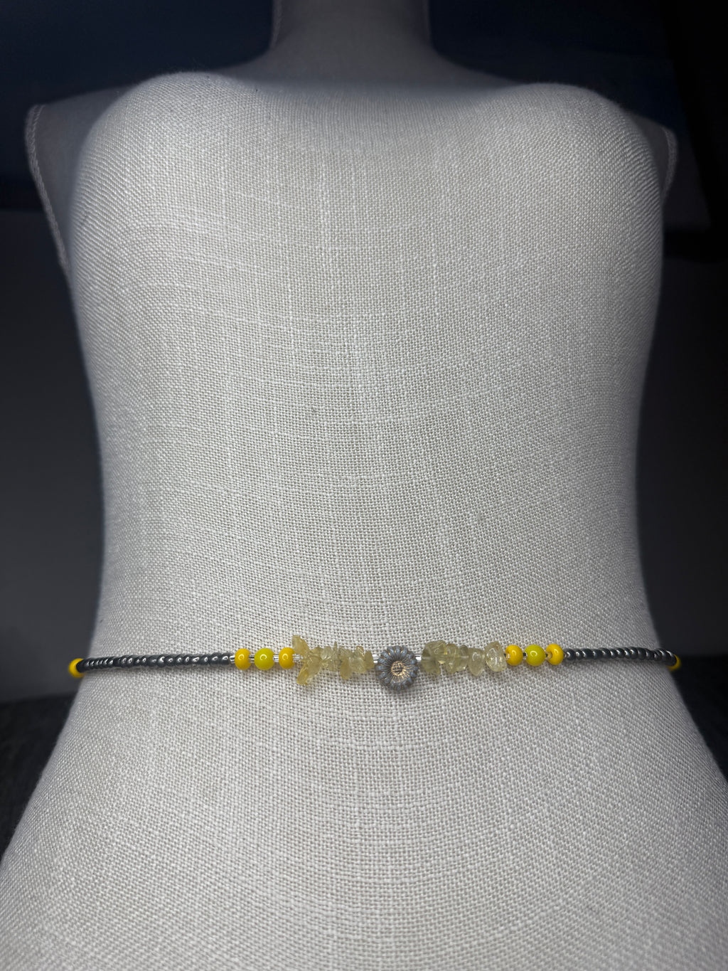 Metallic Silver Seadbead Waistbeads with Authentic Citrine Crystals and Sunflower Accent Bead