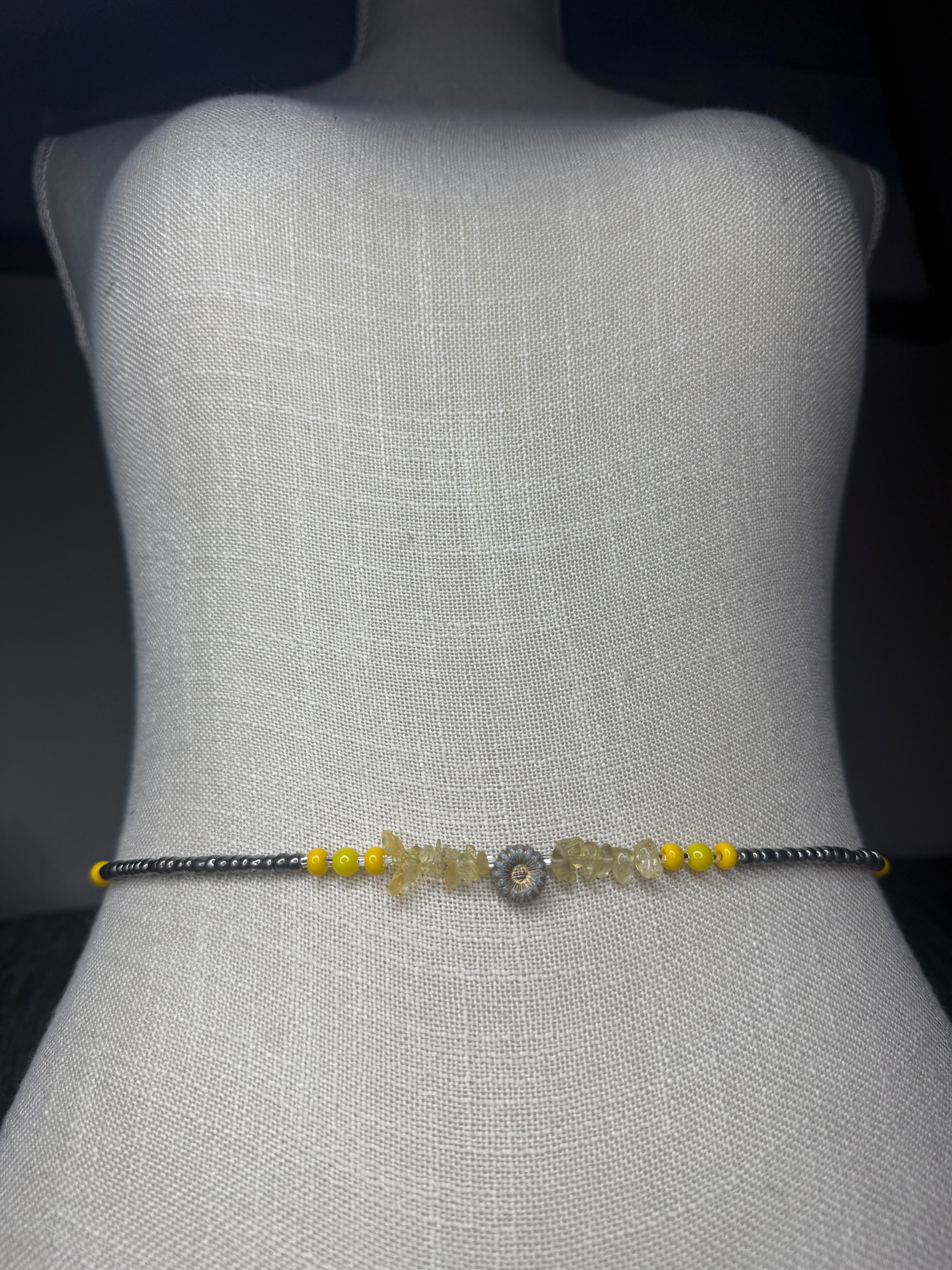 Metallic Silver Seadbead Waistbeads with Authentic Citrine Crystals and Sunflower Accent Bead