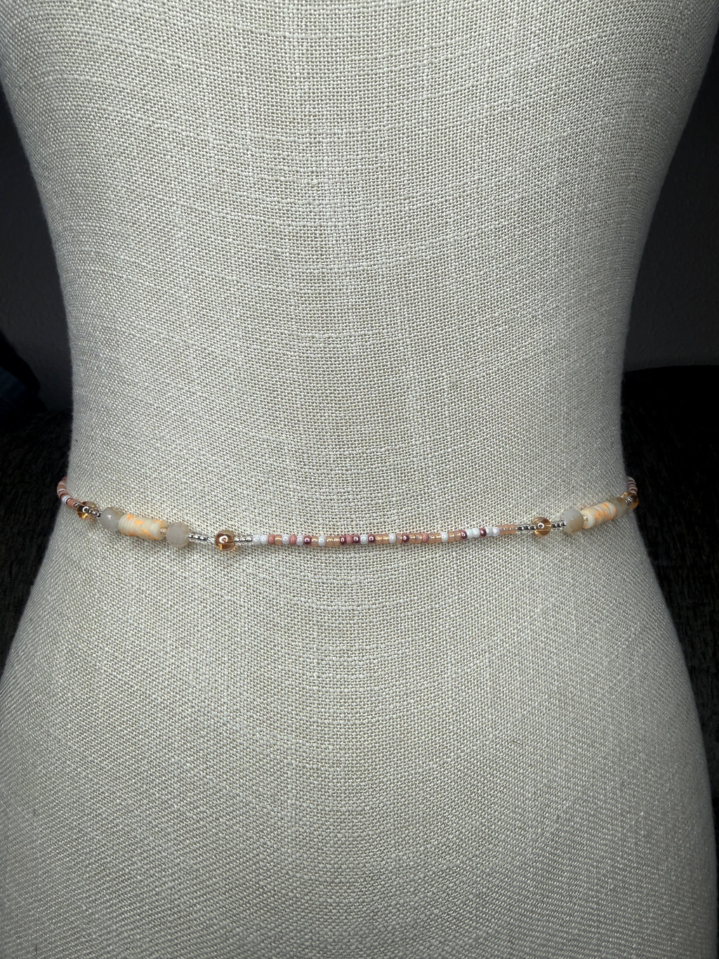 Pink Peach White Gold Seadbead Waistbeads and Glow in the Dark Disk