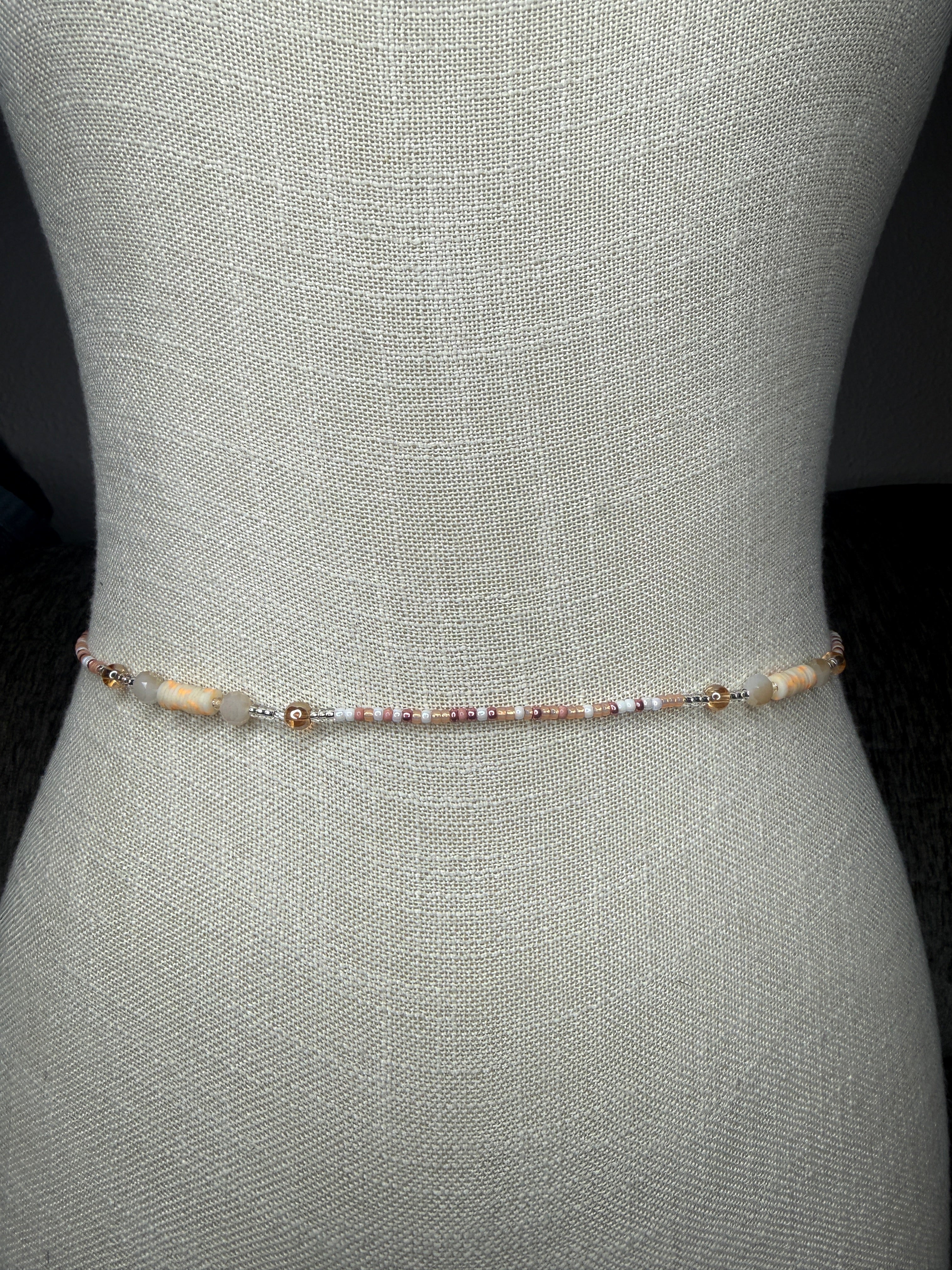 Pink Peach White Gold Seadbead Waistbeads and Glow in the Dark Disk