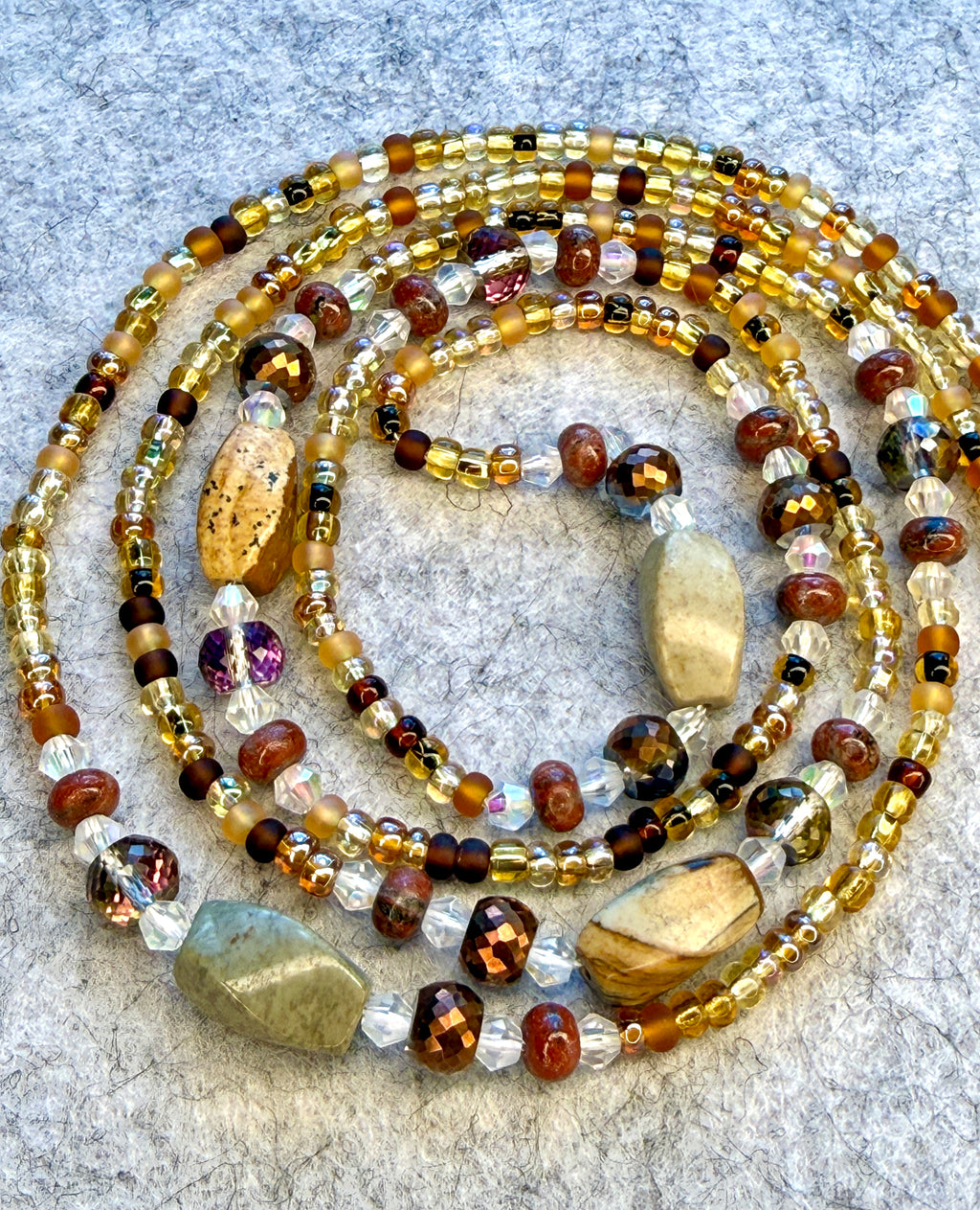 Earth Tone Gold Brown Waistbeads with Quartz Stones