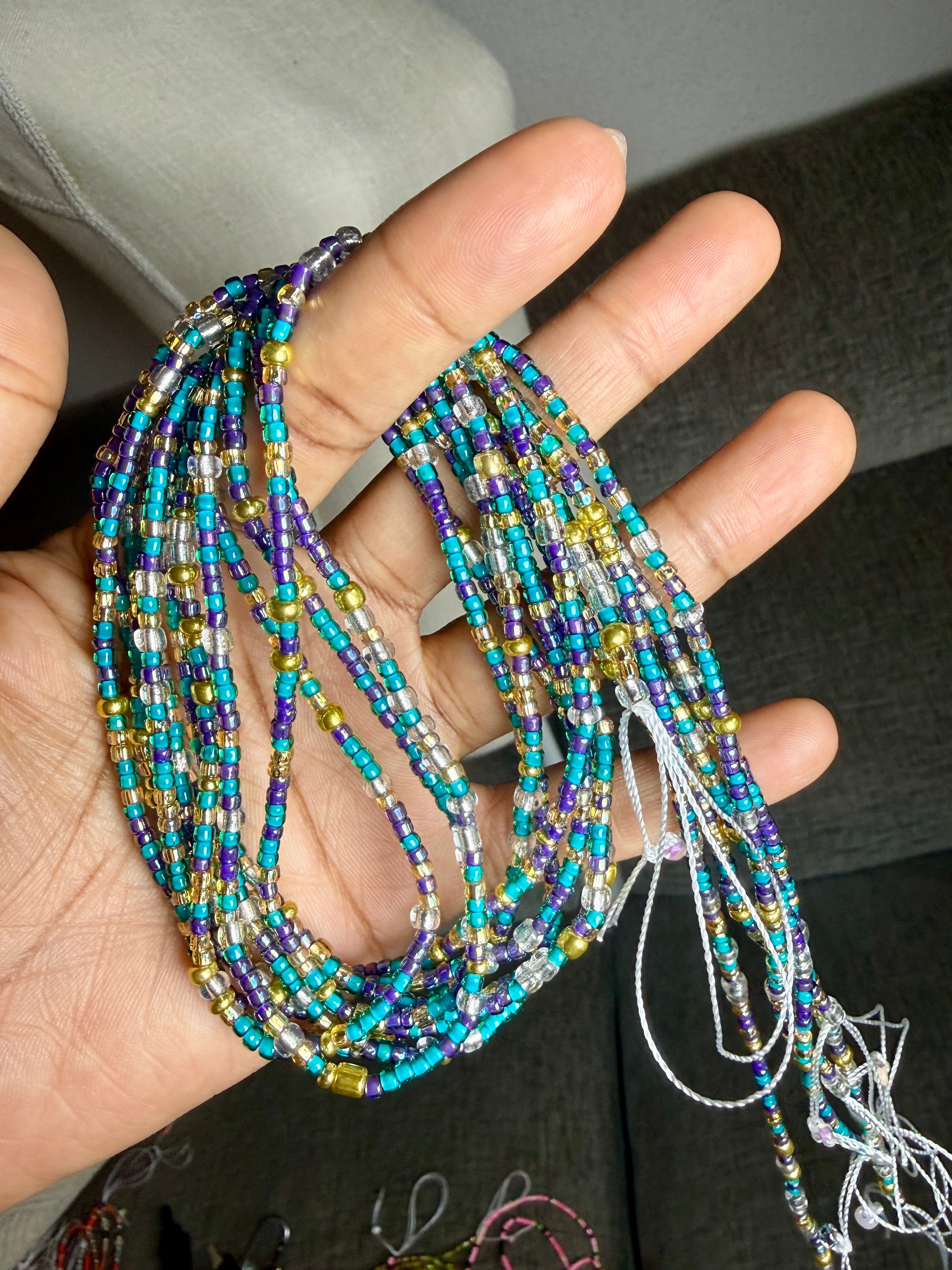 Teal Purple Gold Clear Seadbead Waistbeads (Jubilee)