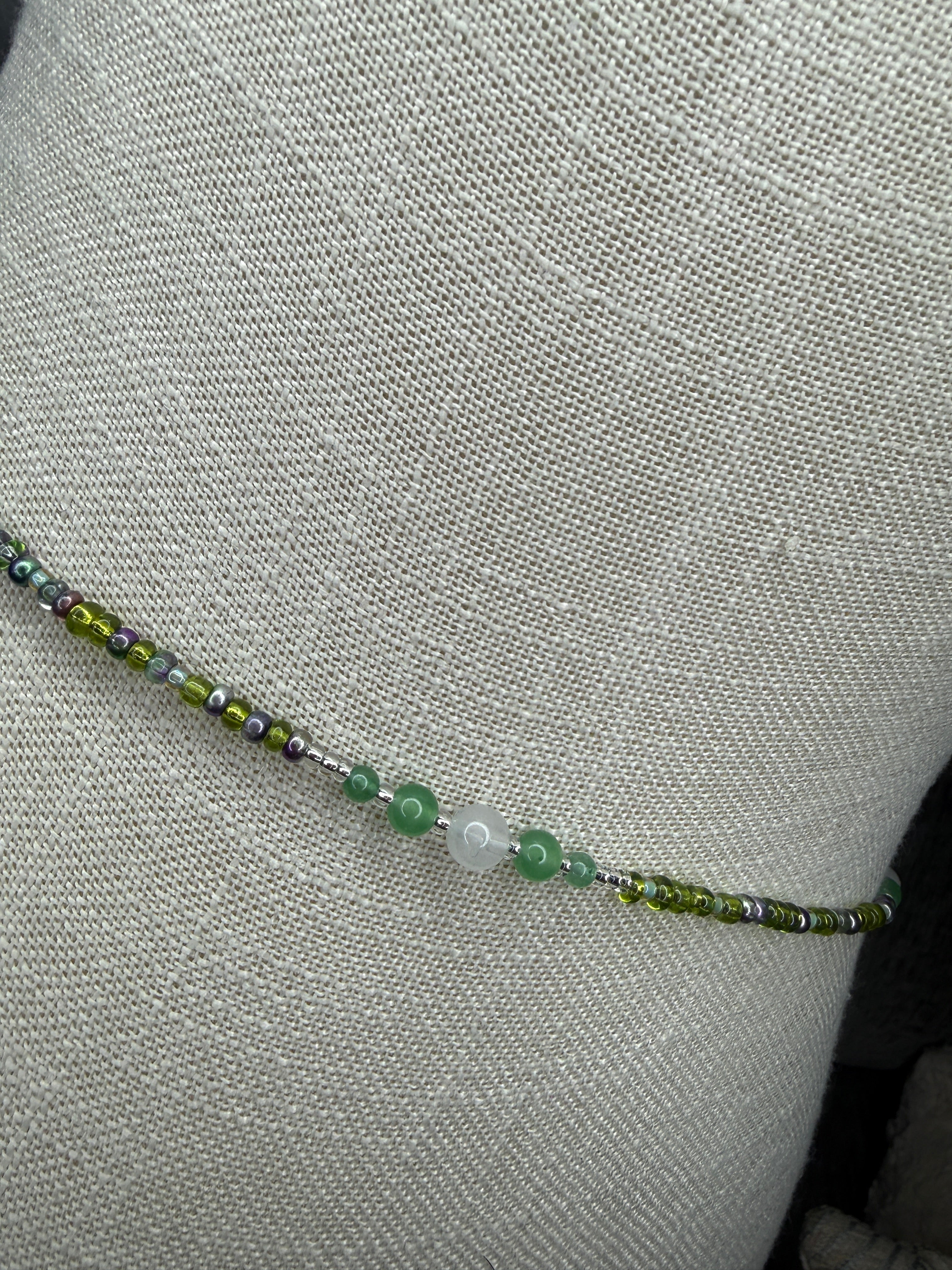 Green Clear Seadbead Waistbeads with Authentic Green Aventurine Crystals and Glow in the Dark Round Beads