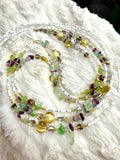 Multicolor Seadbead Waistbeads with Heart Crystals Accent Beads and Fluorite on Wire