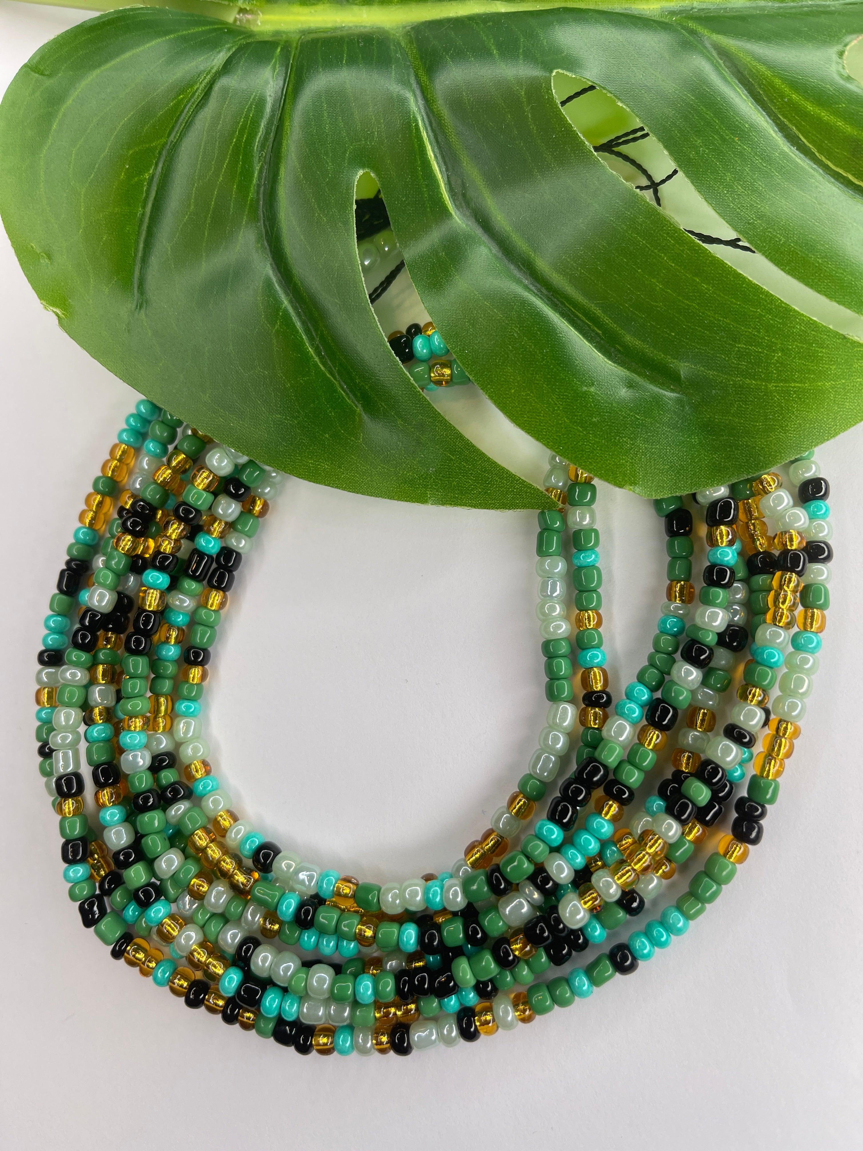 Green Turquoise Black Gold Mint Green Seadbead Waistbeads (High Waters)