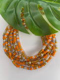 Orange Grey Cream Gold Seadbead Waistbeads (Grounded)