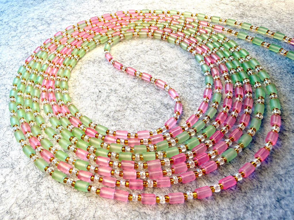 Pink Mint Green Tube Unique Waistbeads (Wire Only)