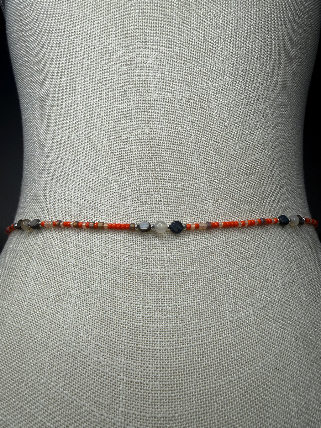 Orange Peach Tan Seadbead Waistbeads with Agate Crystals and Natural Shell Beads
