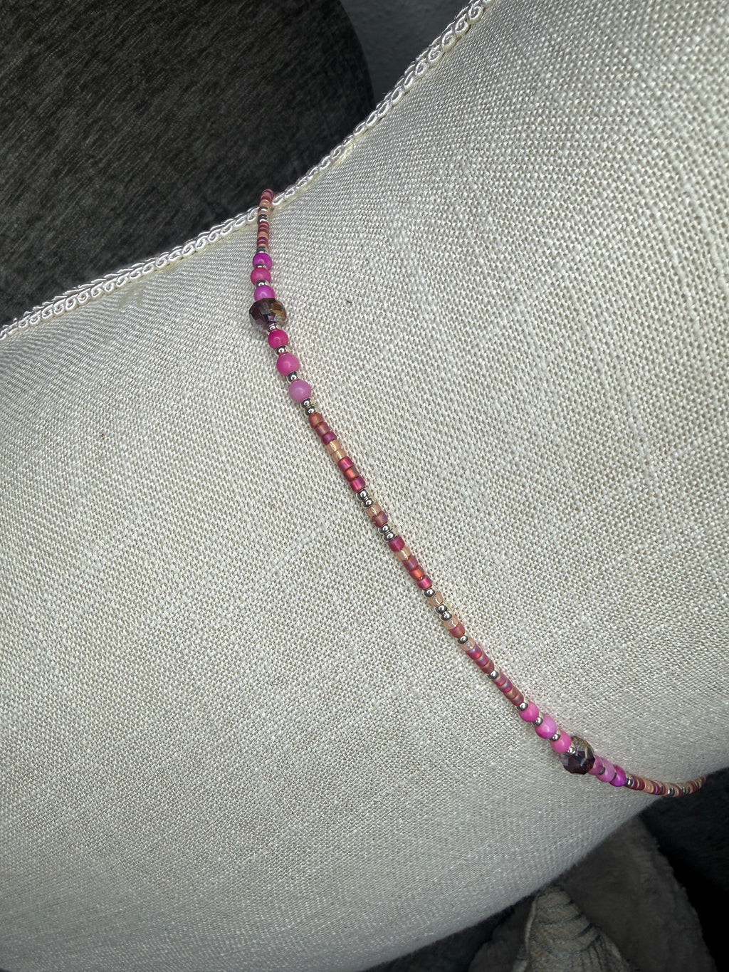 Pink Peach Silver Seadbead Waistbeads with Crystal Rounds