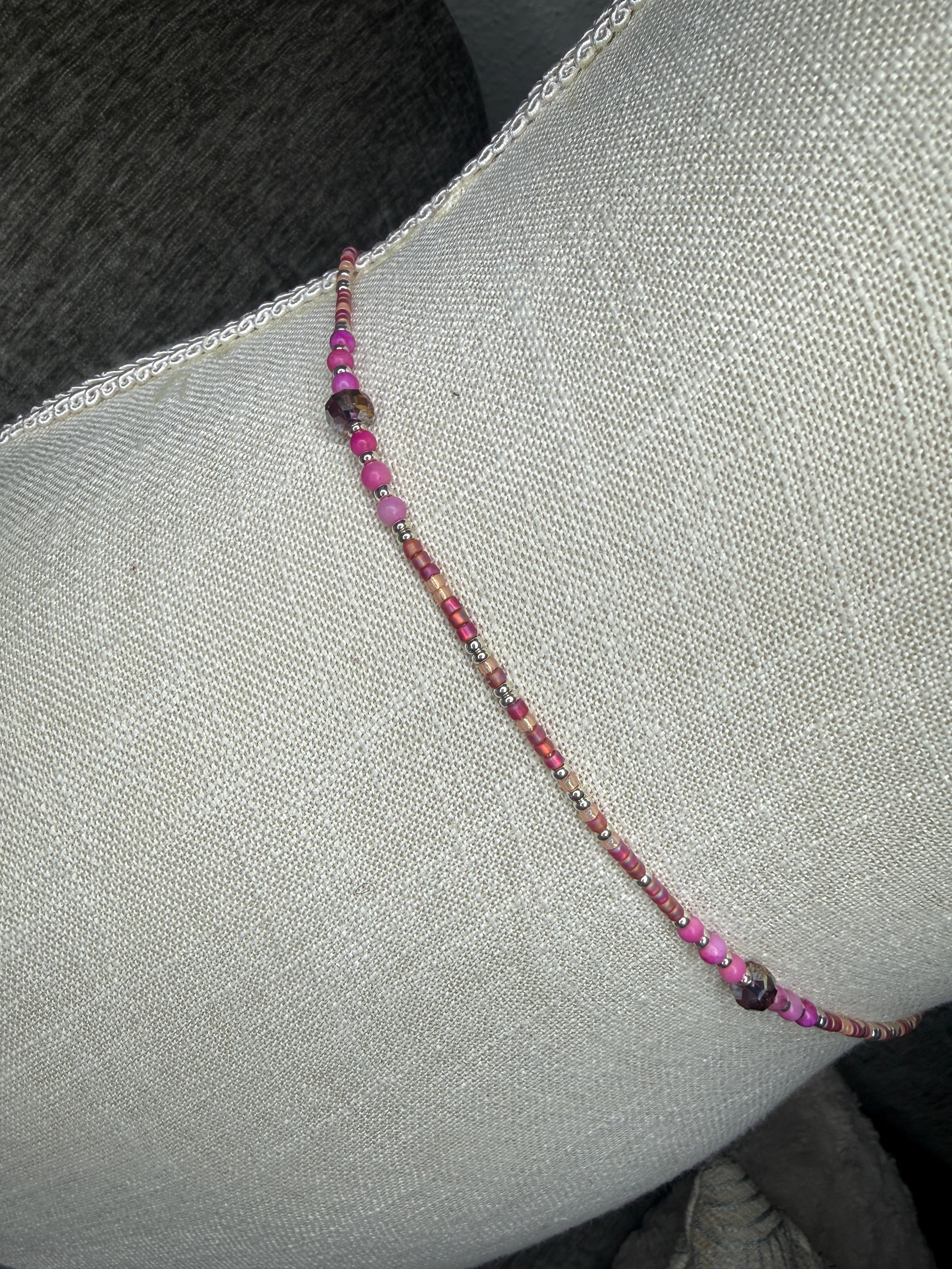 Pink Peach Silver Seadbead Waistbeads with Crystal Rounds