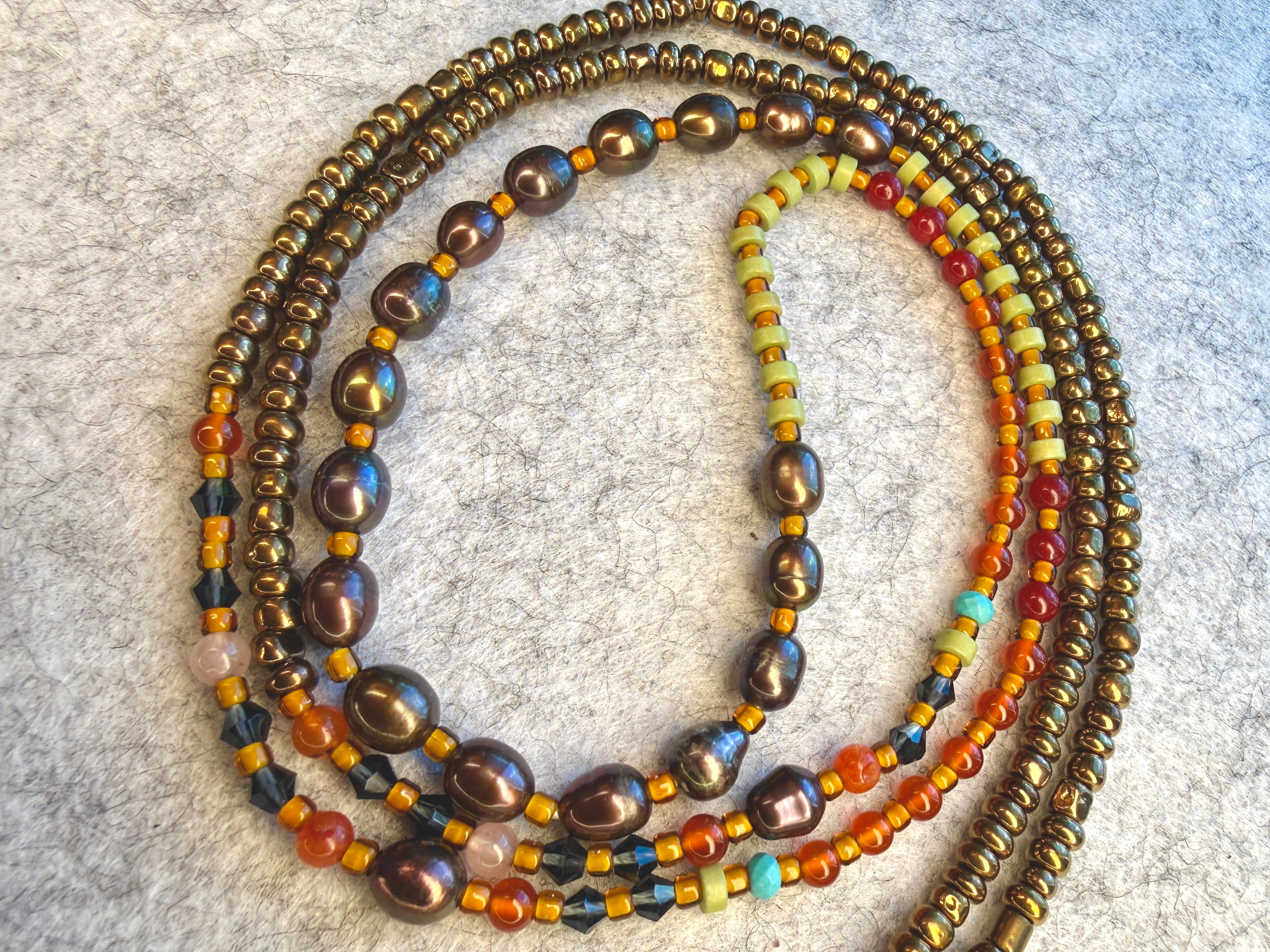 Bronze Multicolor Waistbeads with Freshwater Pearls